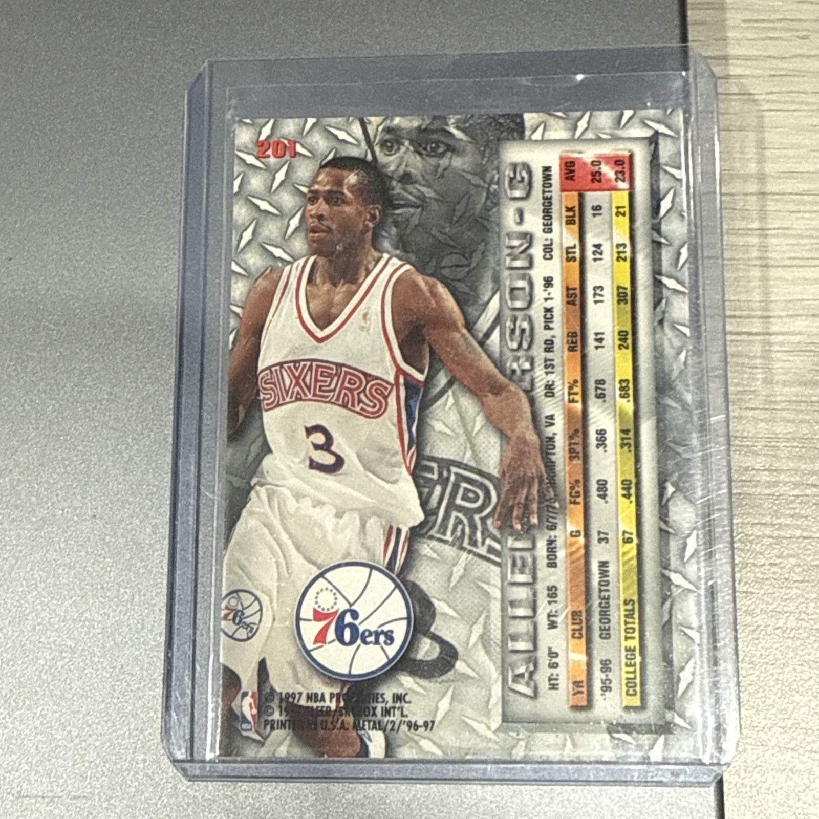 Fleer Metal 1996-97 Allen Iverson #201 Base Set Philadelphia 76ers NBA Rookie RC