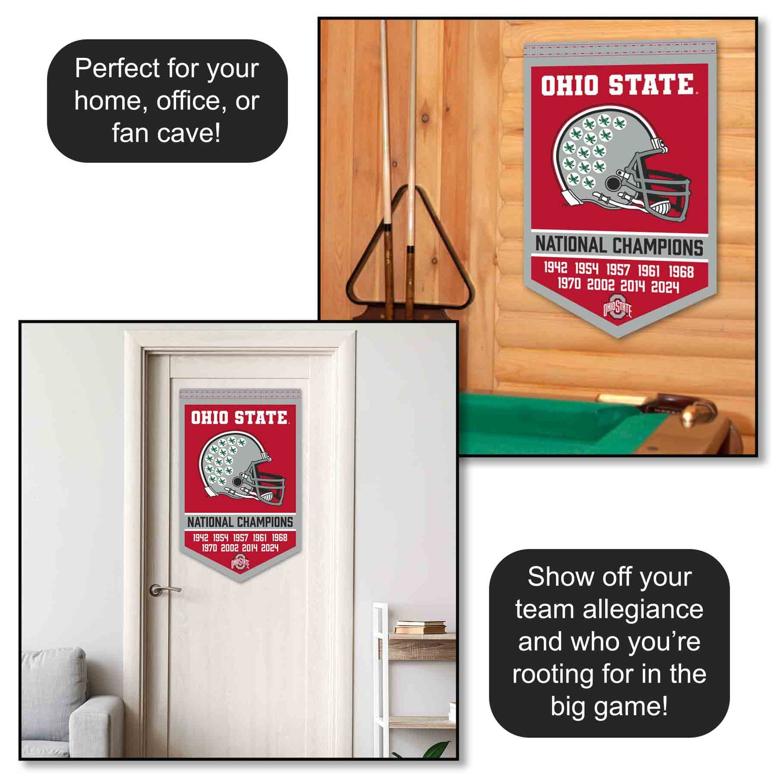 Ohio State Buckeyes 9 Time College Football National Championship Banner Flag