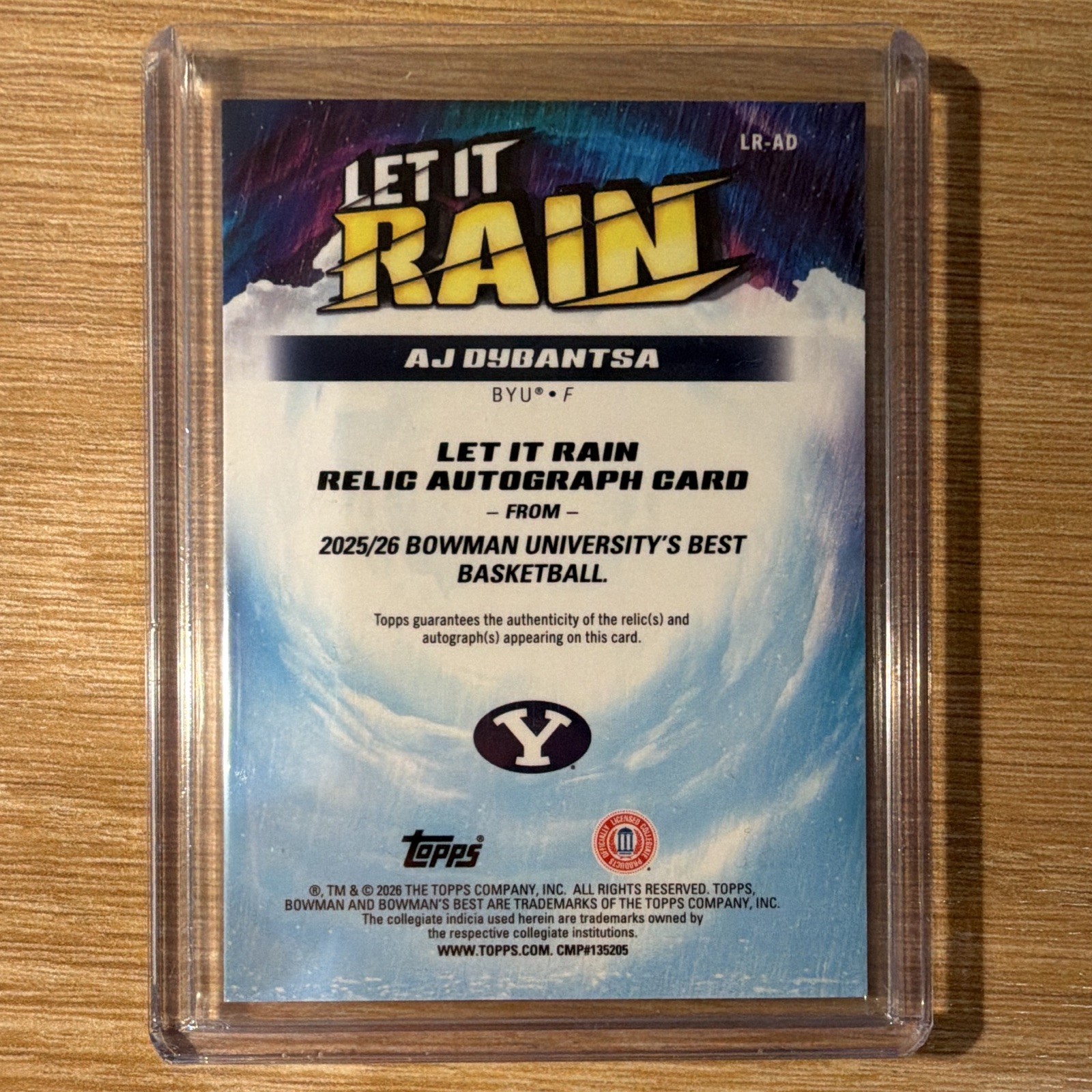 Topps 2025-26 Bowman Univ Best AJ Dybantsa BYU LR-AD Auto Relic 36/50 #1 pick!