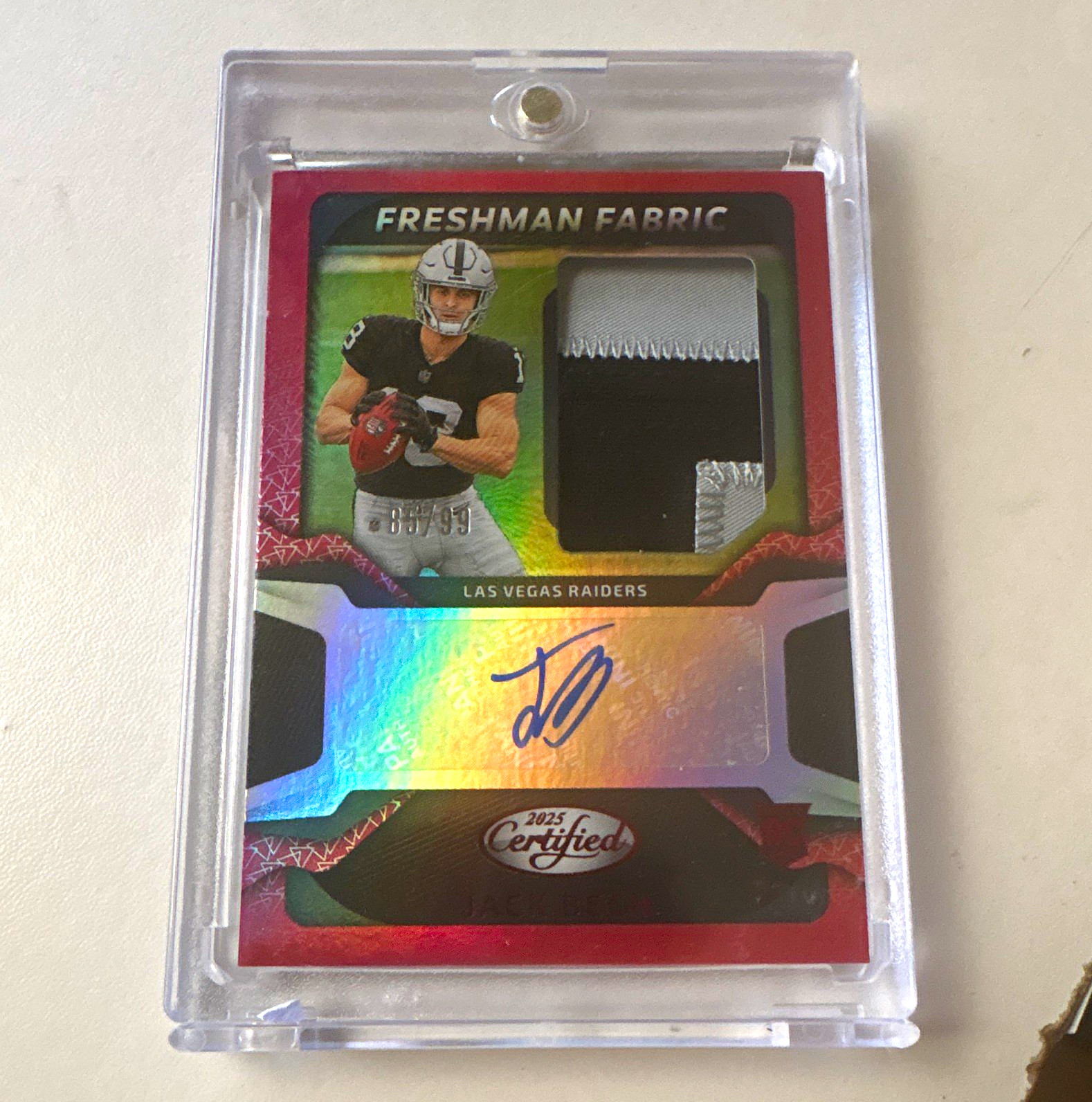 Panini 2025 Certified Jack Bech Freshman Fabric Mirror Sig Red /99 Auto RC