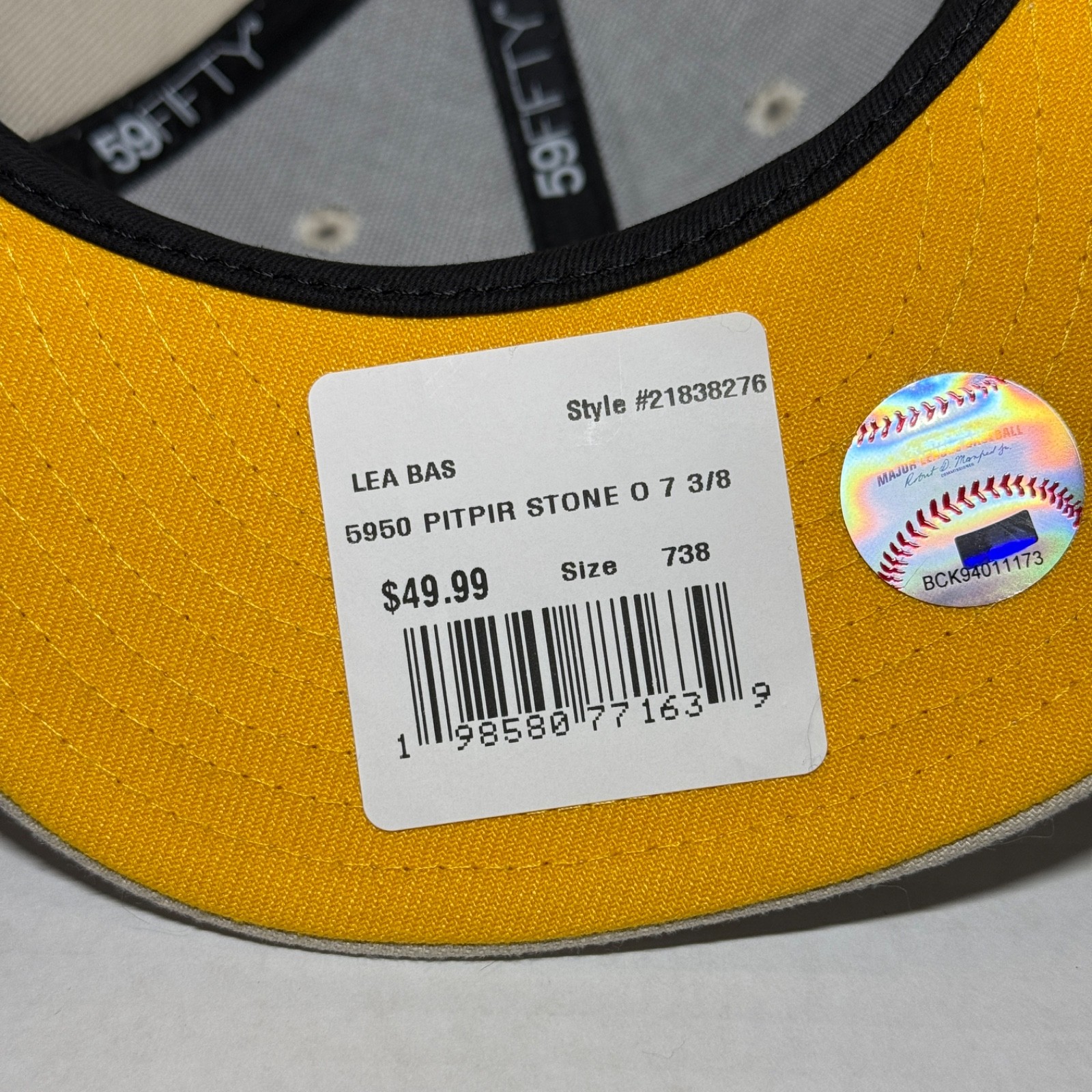 New Era 59Fifty Fitted Hat Cap Pittsburgh Pirates Men’s 7 3/8 – Stone/Yellow