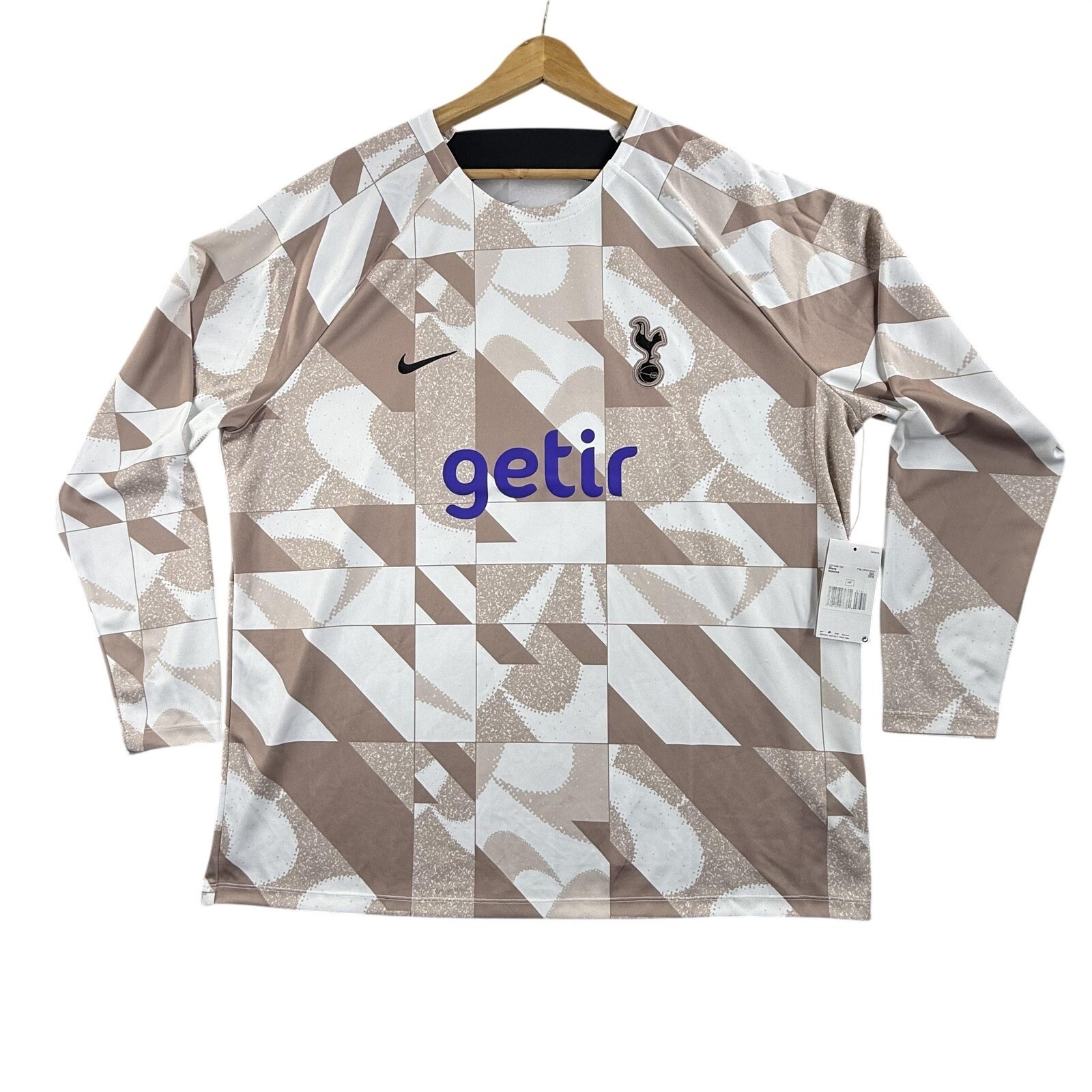 Tottenham Hotspur Jersey Mens 3XL Beige Soccer Nike Dri Fit Getir Long Sleeve