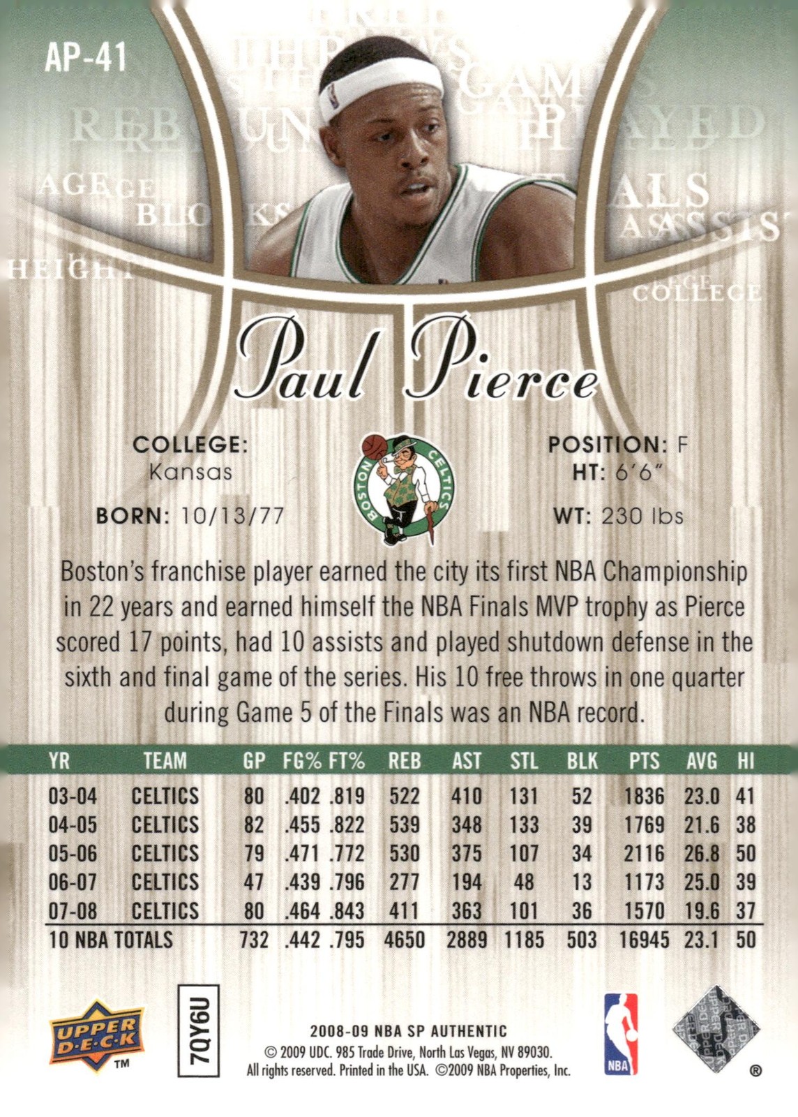 2008-09 SP Authentic #AP-41 Paul Pierce Profiles