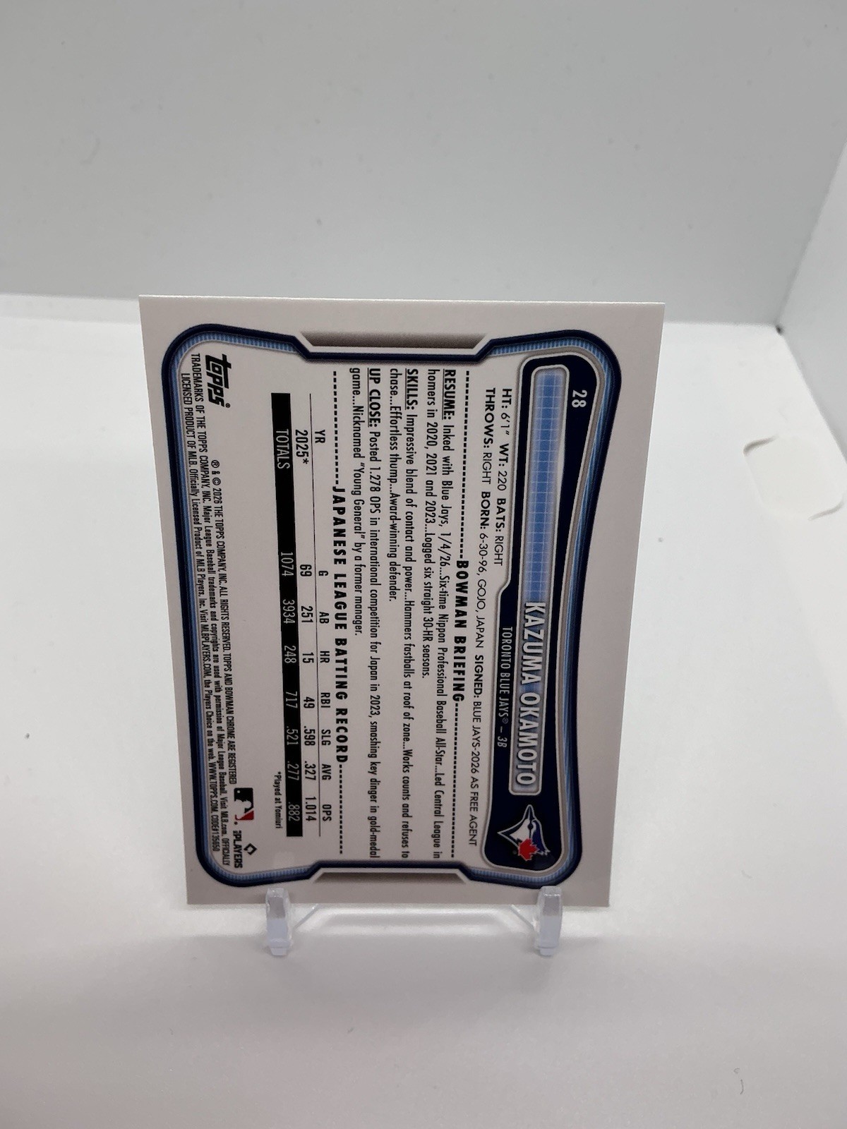 2026 Bowman Chrome Red Redemption Kazuma Okamoto RC Toronto Blue Jays #28