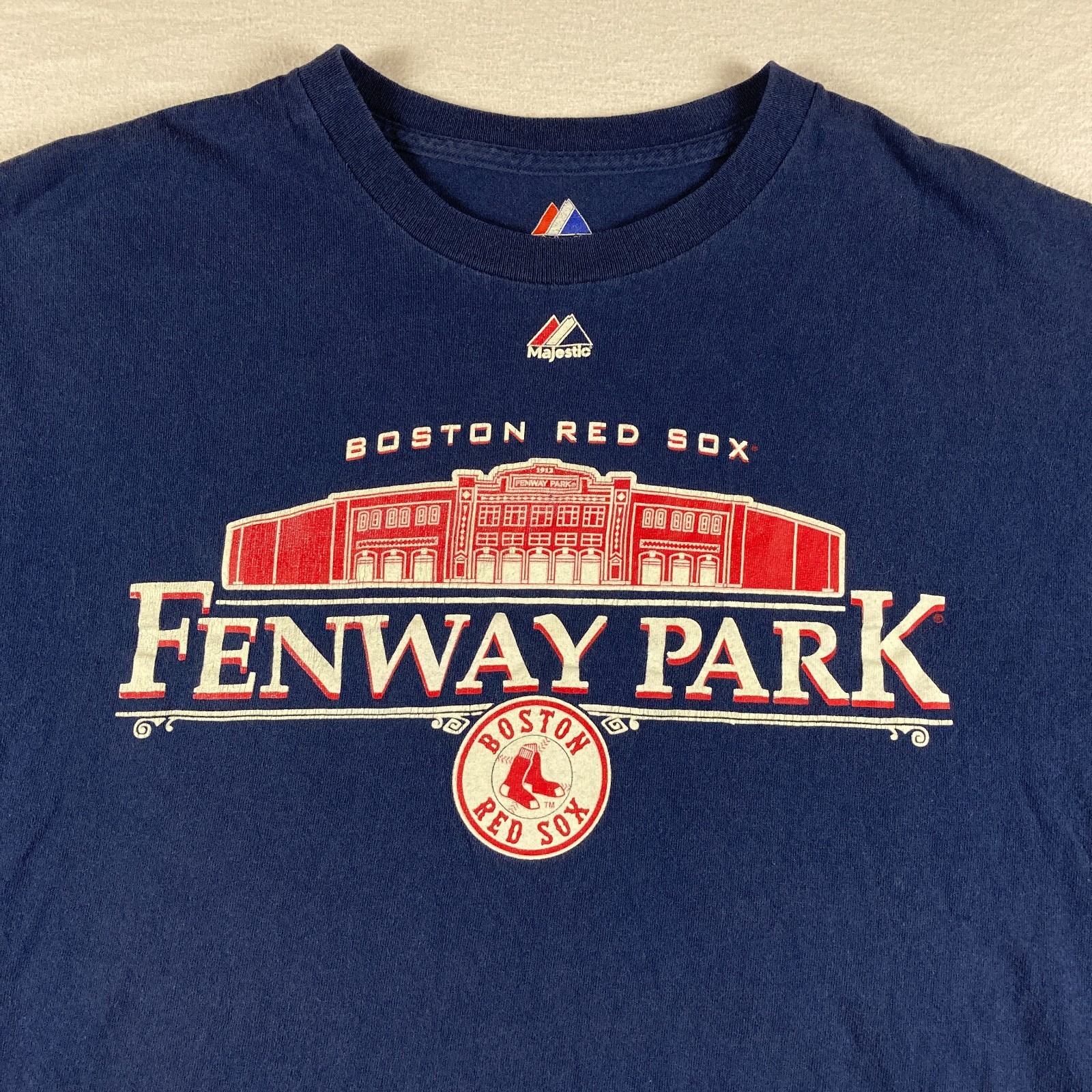 Boston Red Sox Shirt Mens Large Blue Navy Fenway Park History Majestic MLB