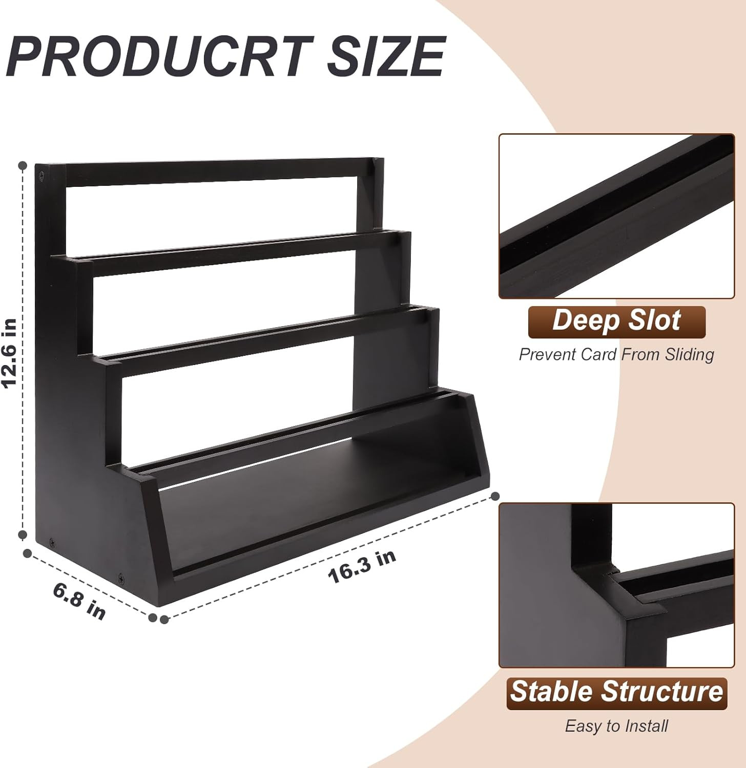 4-Tier Graded Trading Baseball Football Sports Card Display Case,Wooden Card Dis