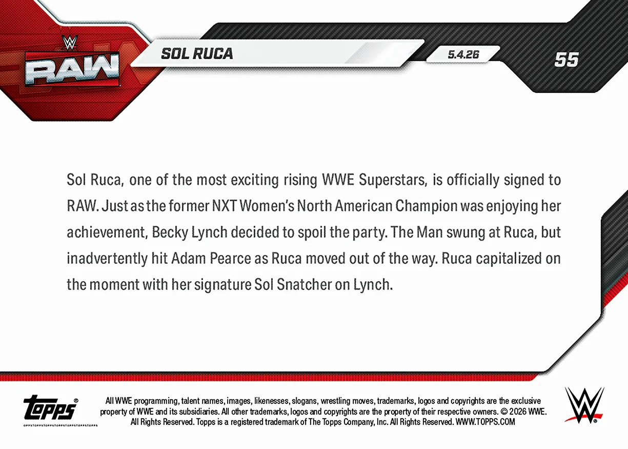 2026 Topps Now WWE #55 Sol Ruca RAW PRESALE