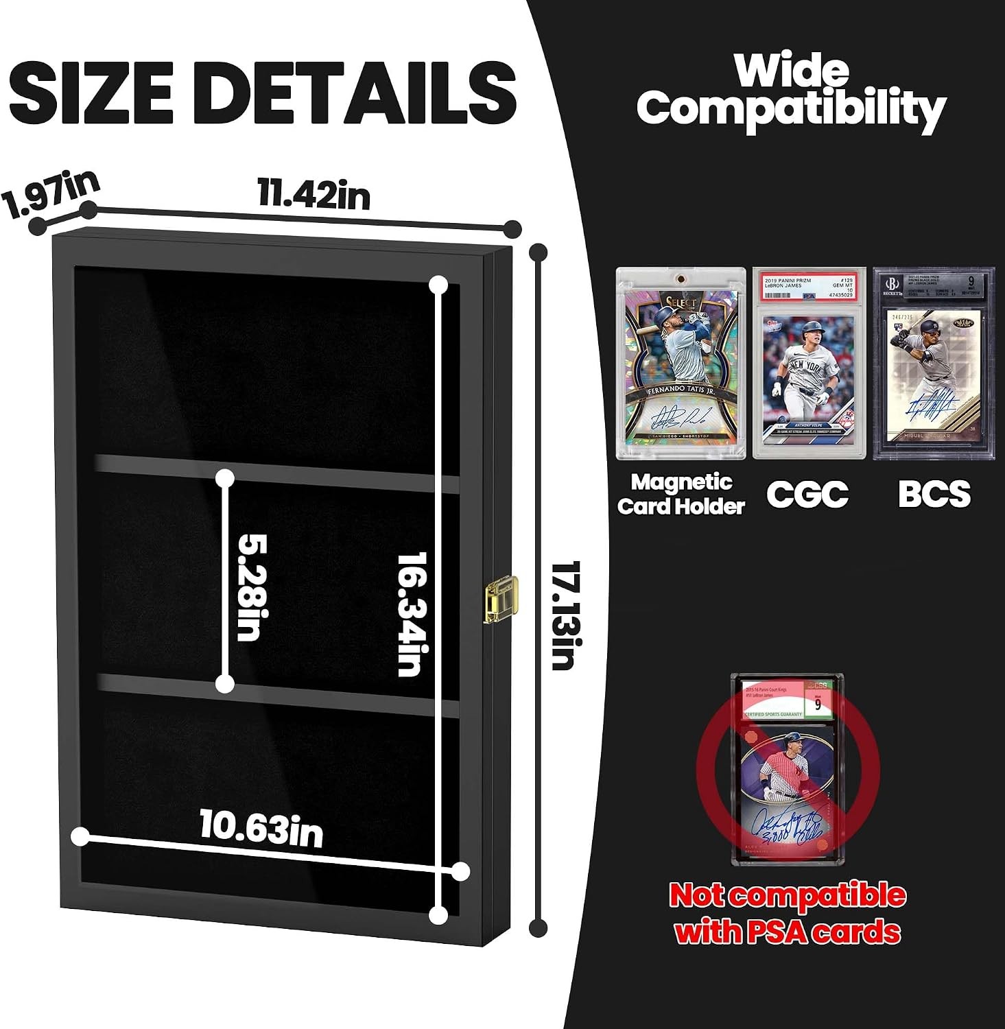 Graded Trading Card Display Case – Hexagon Wood & Acrylic Frame with Sliding Fro