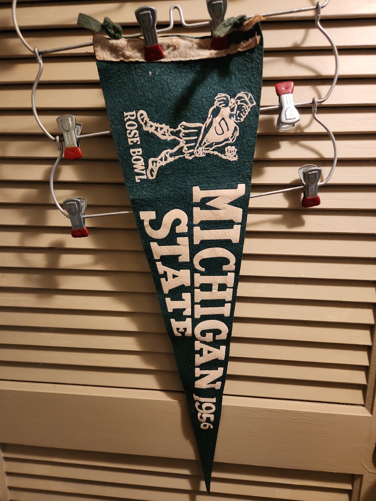 Vtg 56 Michigan State Felt Rose BOWL Pennant 24″ Spartans Football