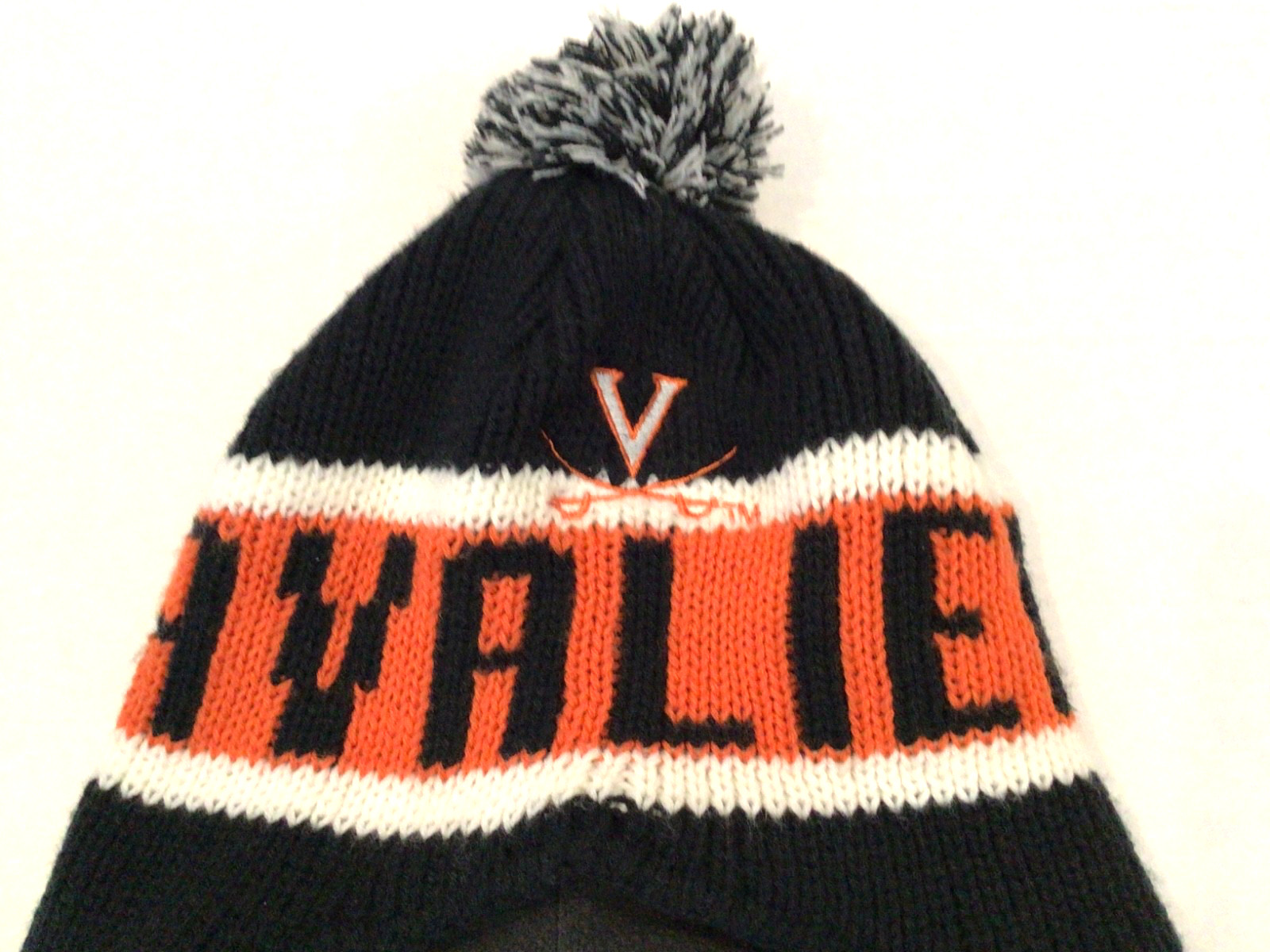 University of VA Cavaliers Knit Pom Ear Flap Beanie Stocking Cap EUC