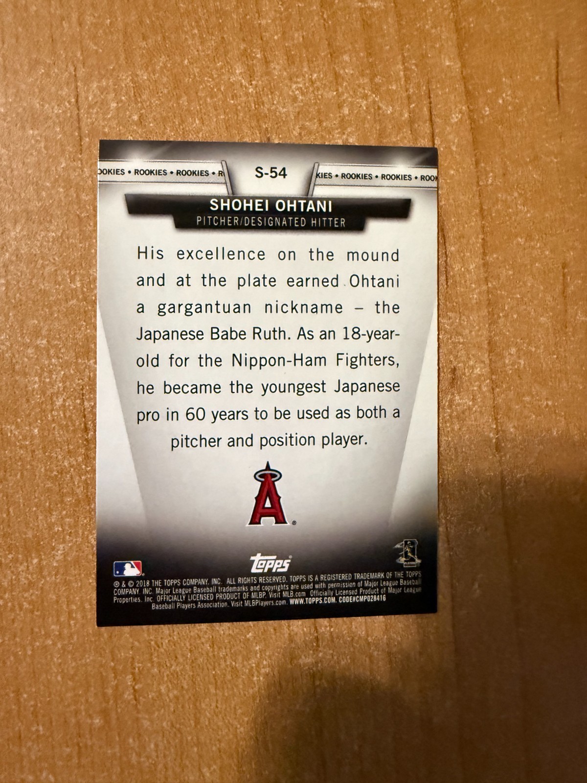 2018 Topps Series 2 – Shohei Ohtani – #S-54 Salute Rookie Insert RC ANGELS