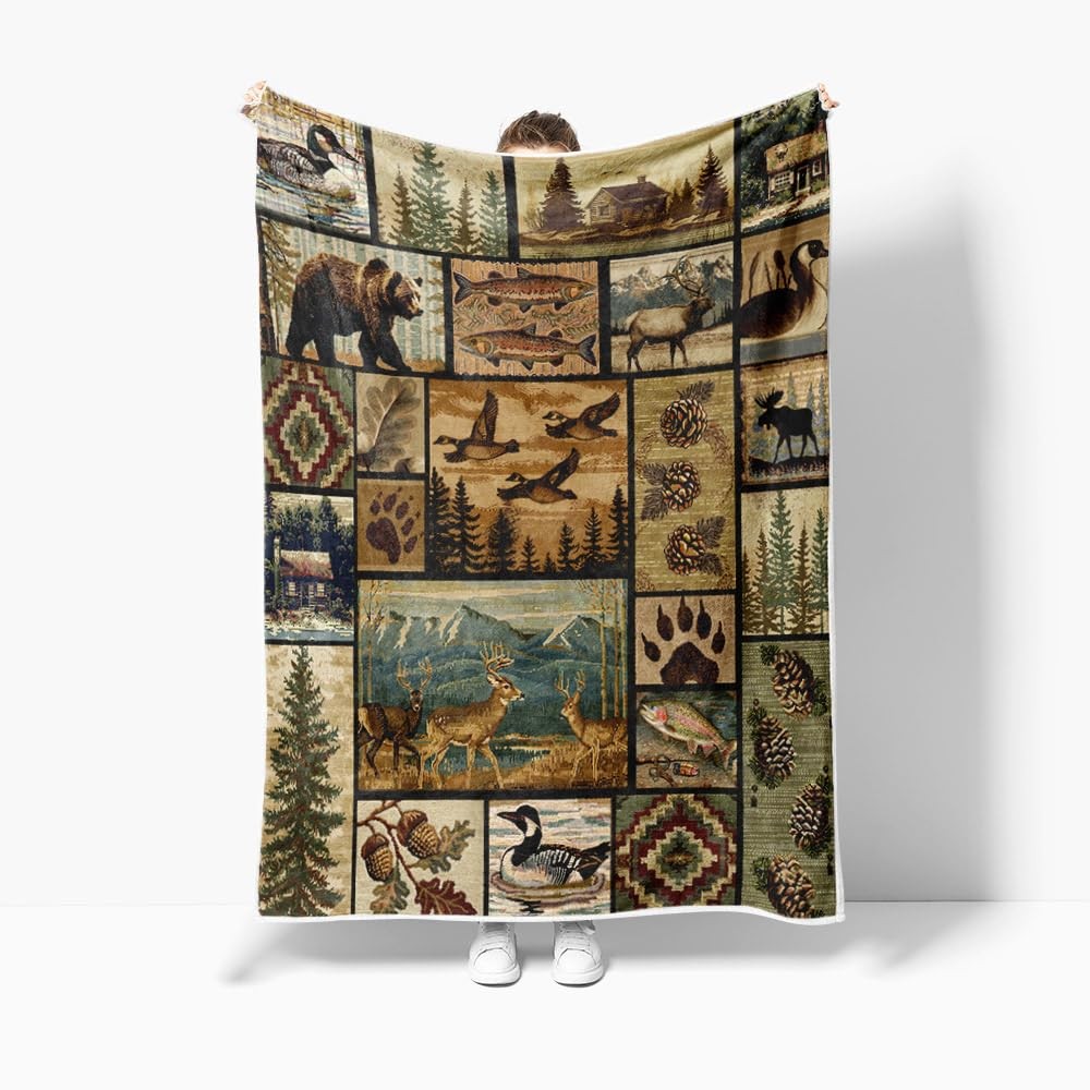 Rustic Lodge Throw Brown Blankets, Farmhouse Country 60″L x 50″W,