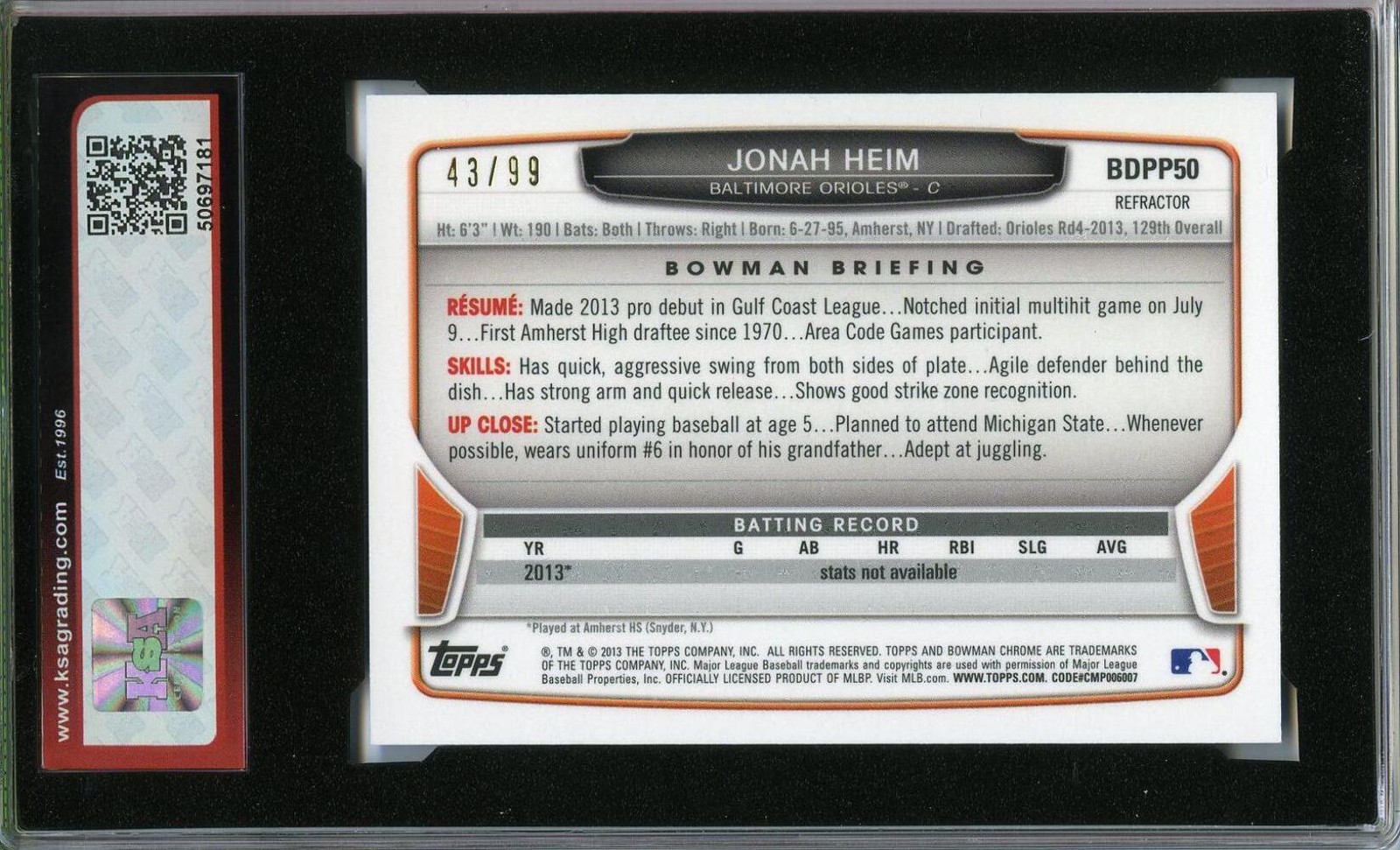 2013 Bowman Draft Picks & Prospects #BDPP50 Jonah Heim