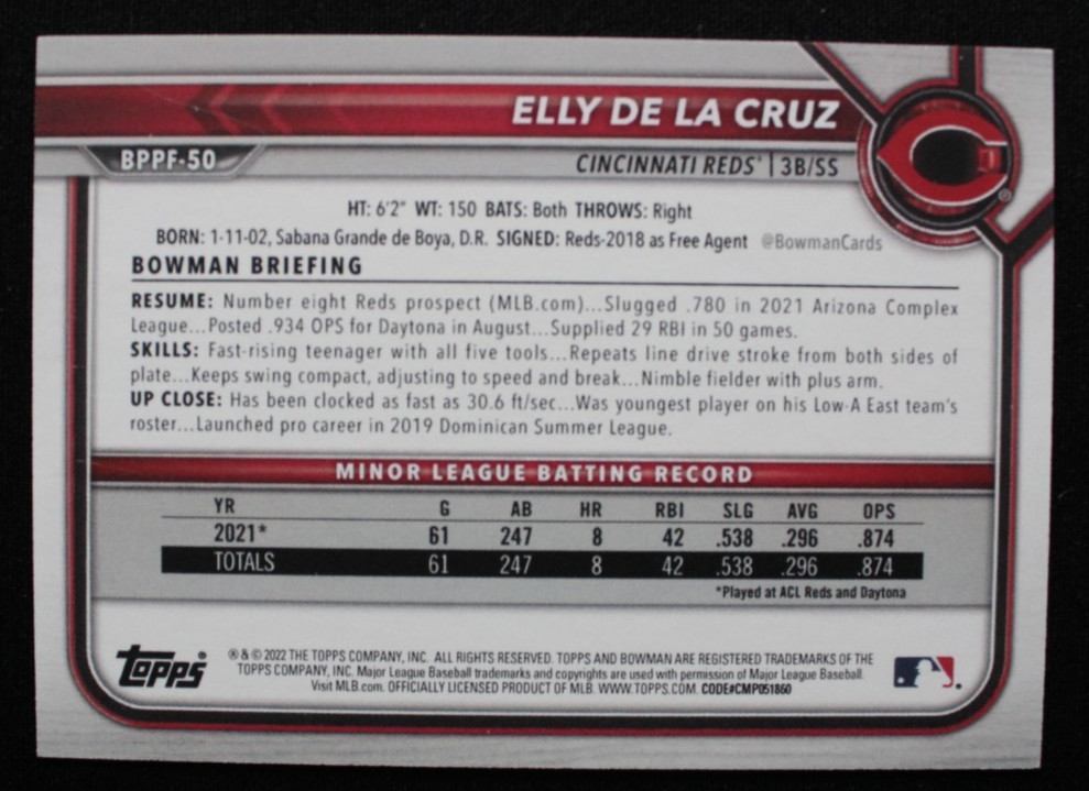 Elly De La Cruz 2022 Bowman 1st #BPPF-50