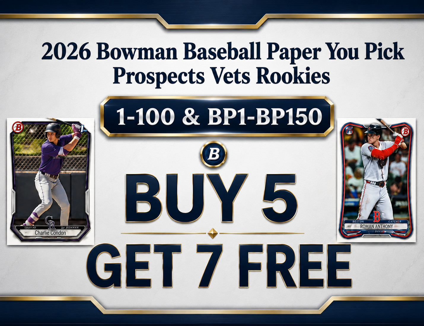 2026 Bowman Baseball Base & Prospects 1-100 BP1-BP150 You Pick Complete Your Set