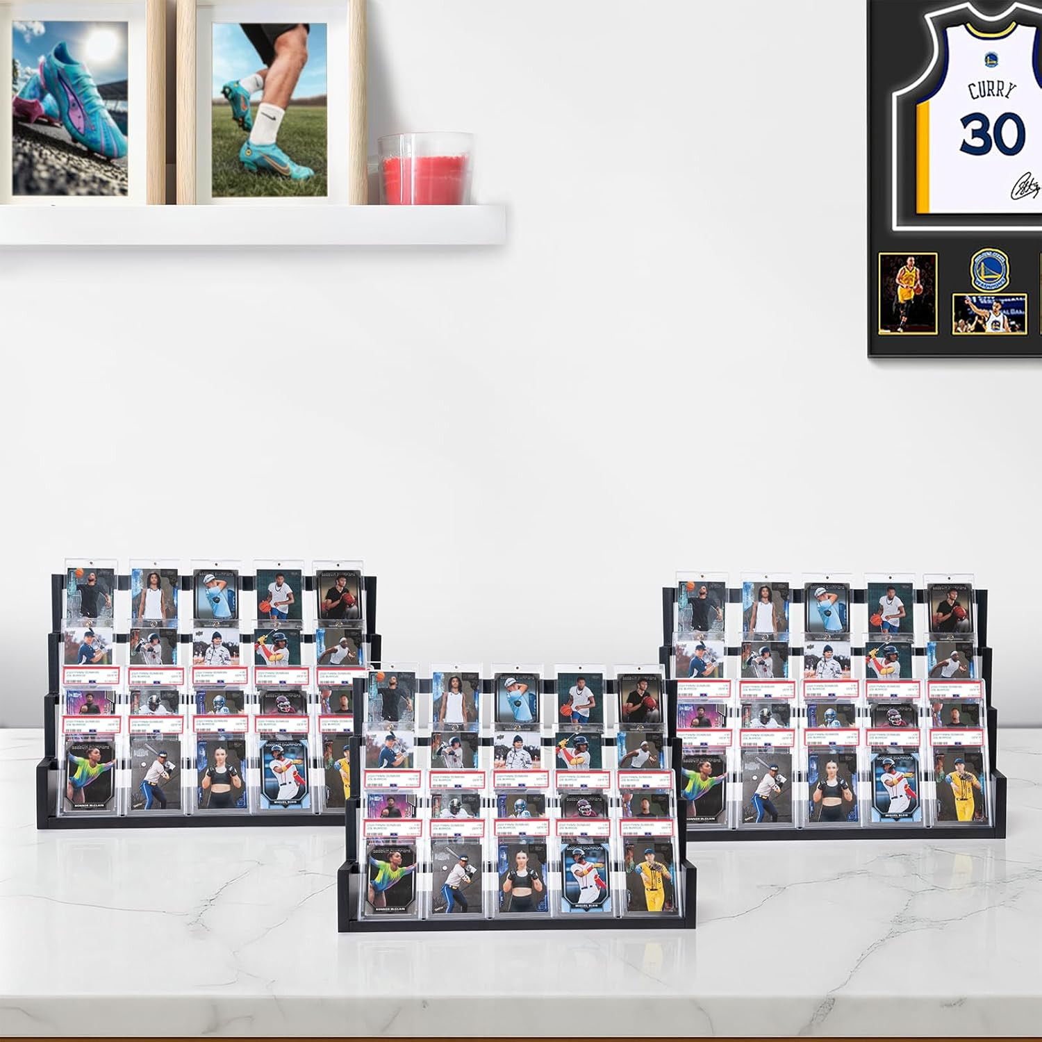 4 Tier Card Display Stand, Wooden Trading Card Display Stand Tabletop, Graded Ba
