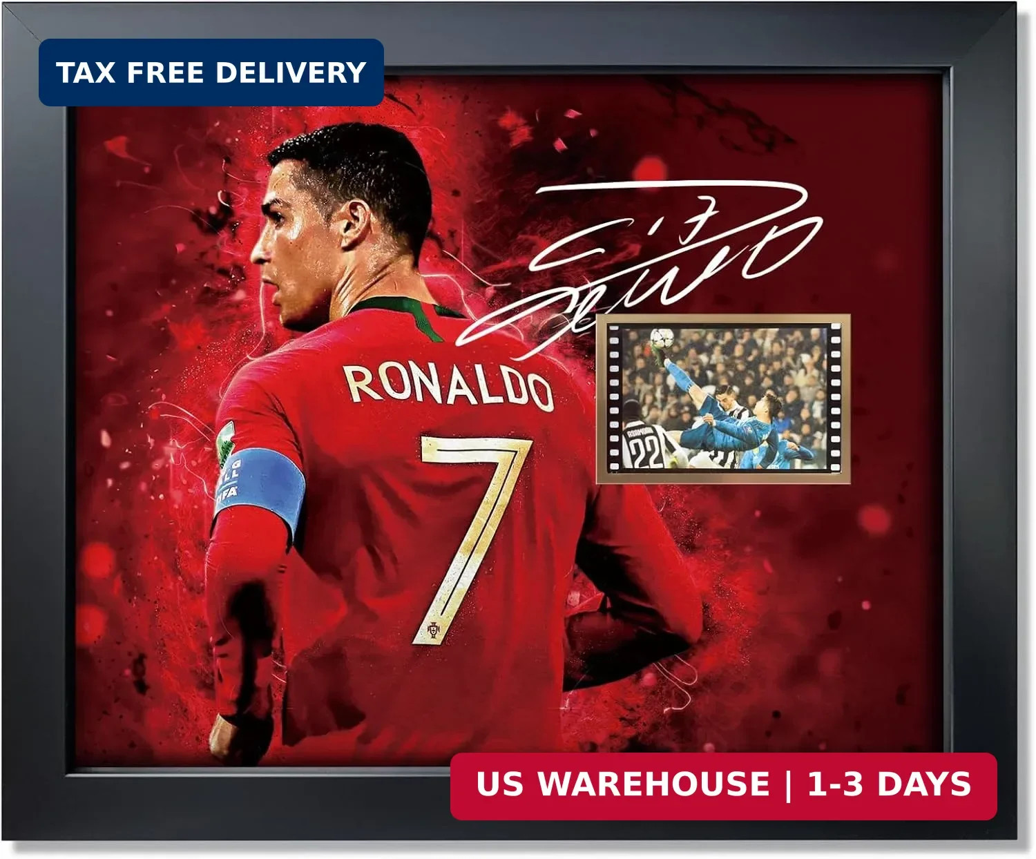 sufenvera Signed CR7 Cristiano Ronaldo Framed Photo Collage Poster 10×8 Inch,Juv