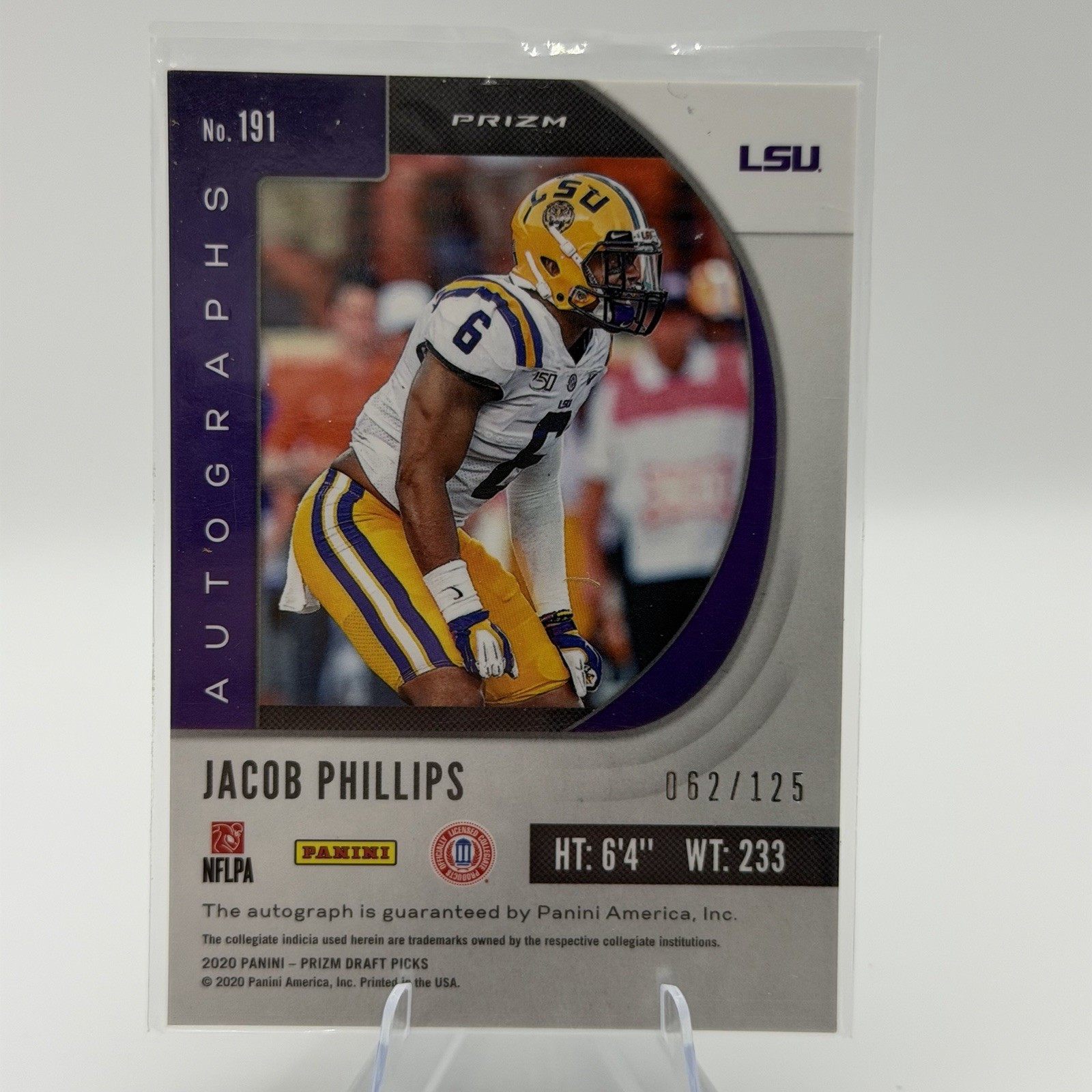 2020 Prizm Draft Picks Rookies Neon Green /125 Jacob Phillips Auto RC LSU Tigers