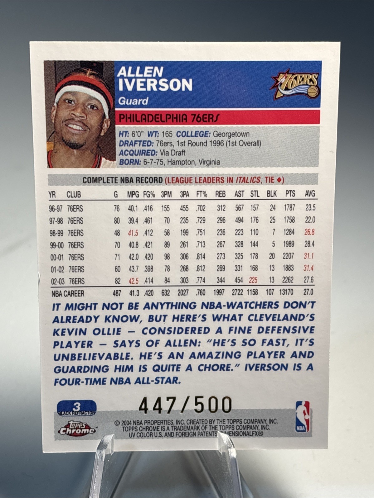 2003-04 Topps Chrome 🏀 – Allen Iverson #3 Black Refractor #d 447/500 – 76ers