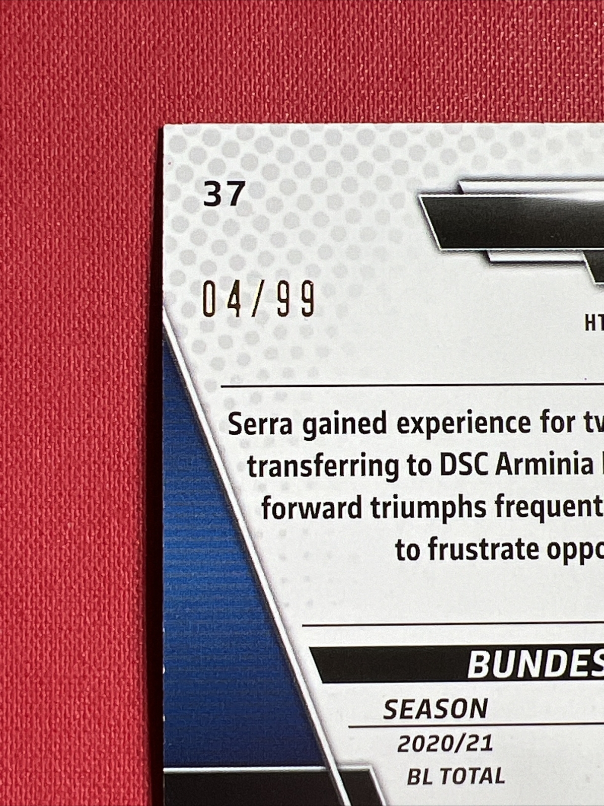 2021-22 Topps Bundesliga 4/99 Blue Foil #37 Janni Serra DSC Arminia Bielefeld RC