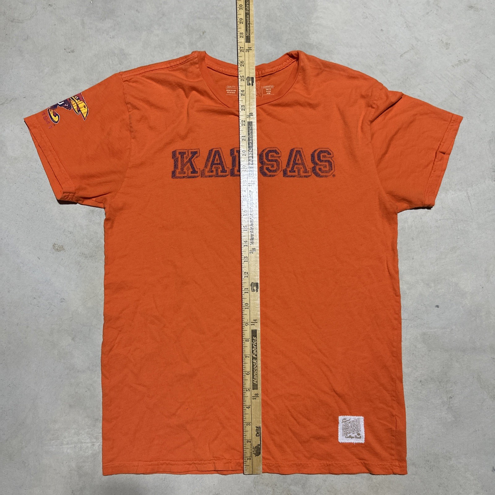 Kansas Jayhawks T-shirt Retro Brand K Men’s SZ M Orange USA Made Graphic