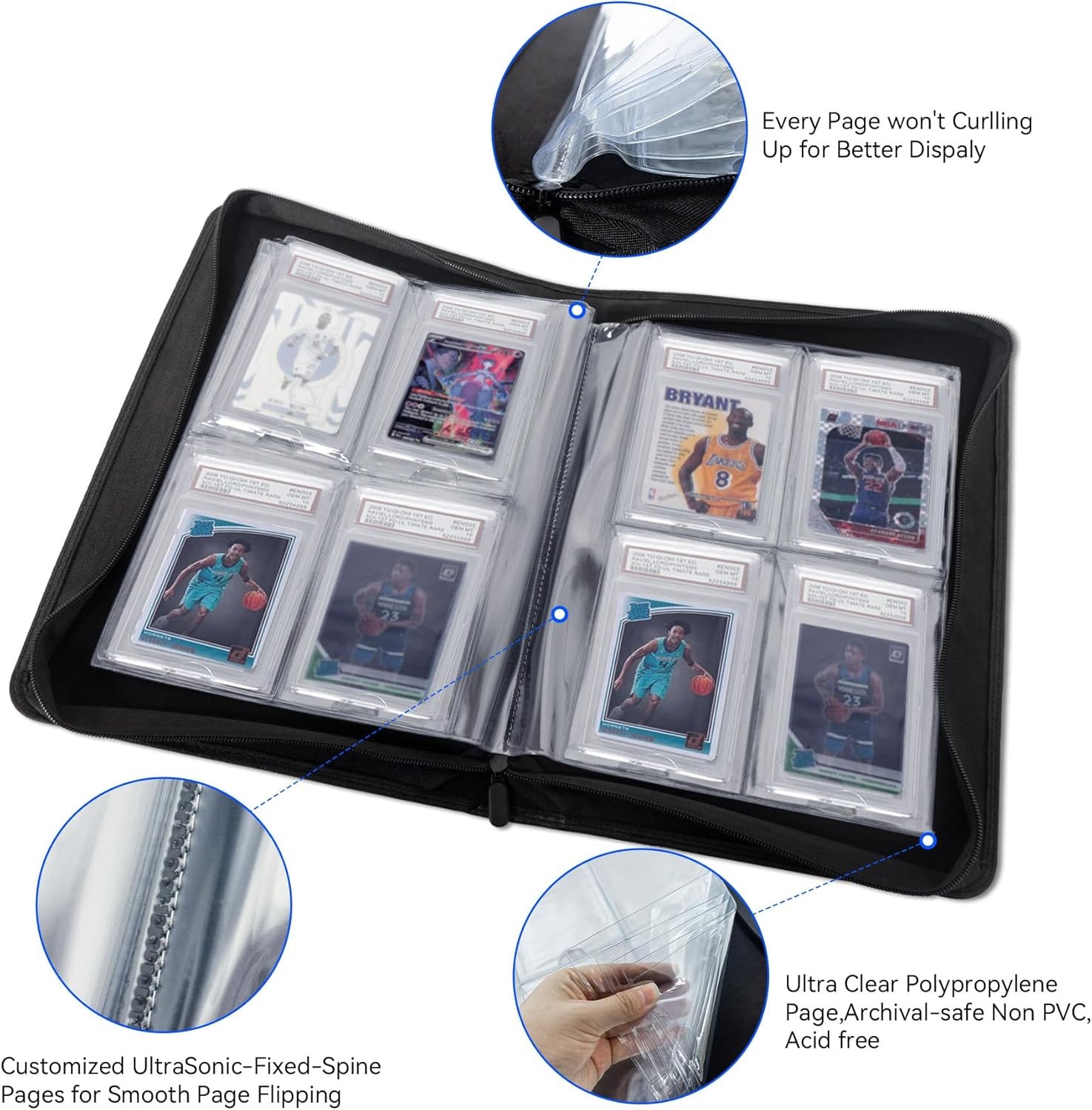 Graded Card Binder, Holds 32 PSA Slabs, 4 Pocket Slab Binder for PSA CGC CSG…