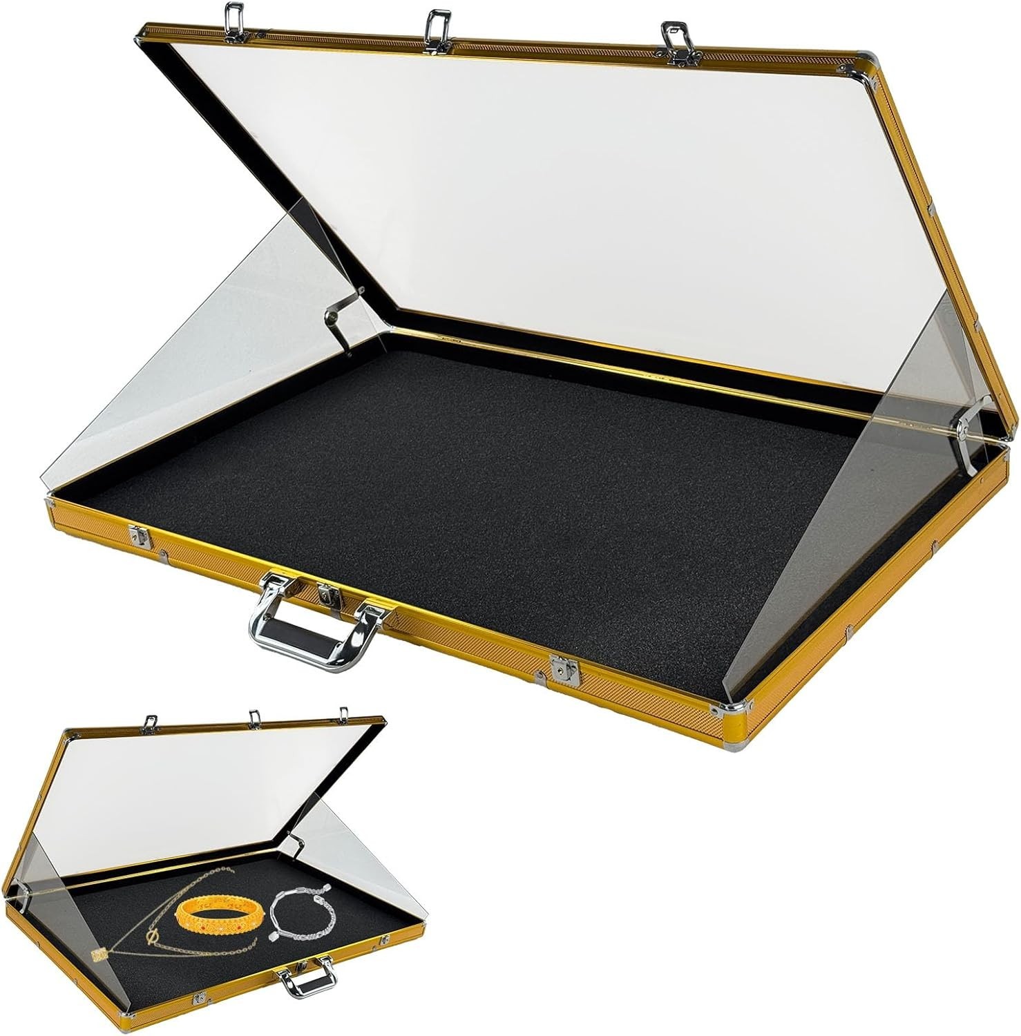 34″ x 22″ Card Display Case,Black Aluminum Lockable Trading Card Case with Handl
