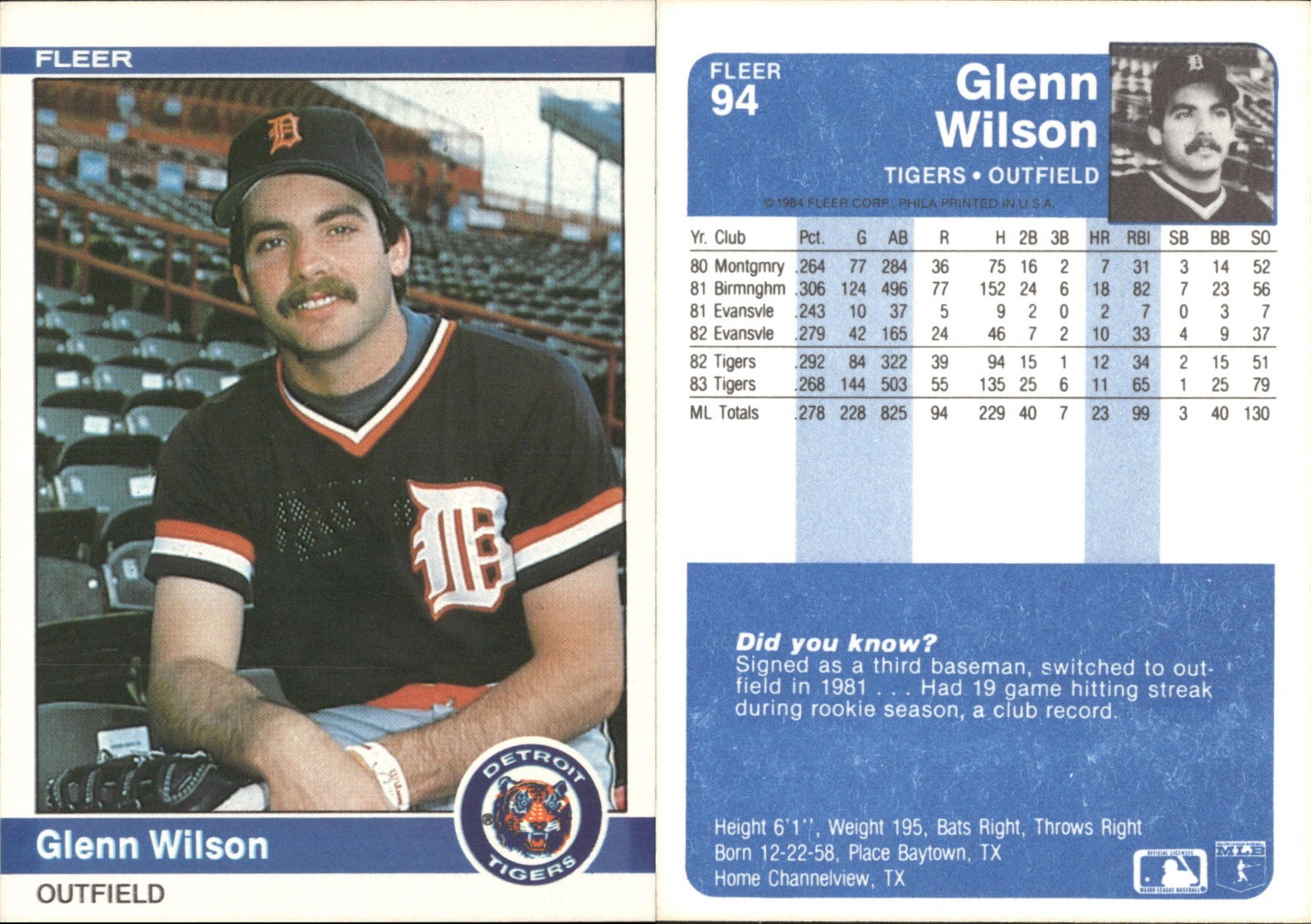 1984 Fleer Tigers Team lot of 18 Baseball Cards Detroit Tigers MLB-1092