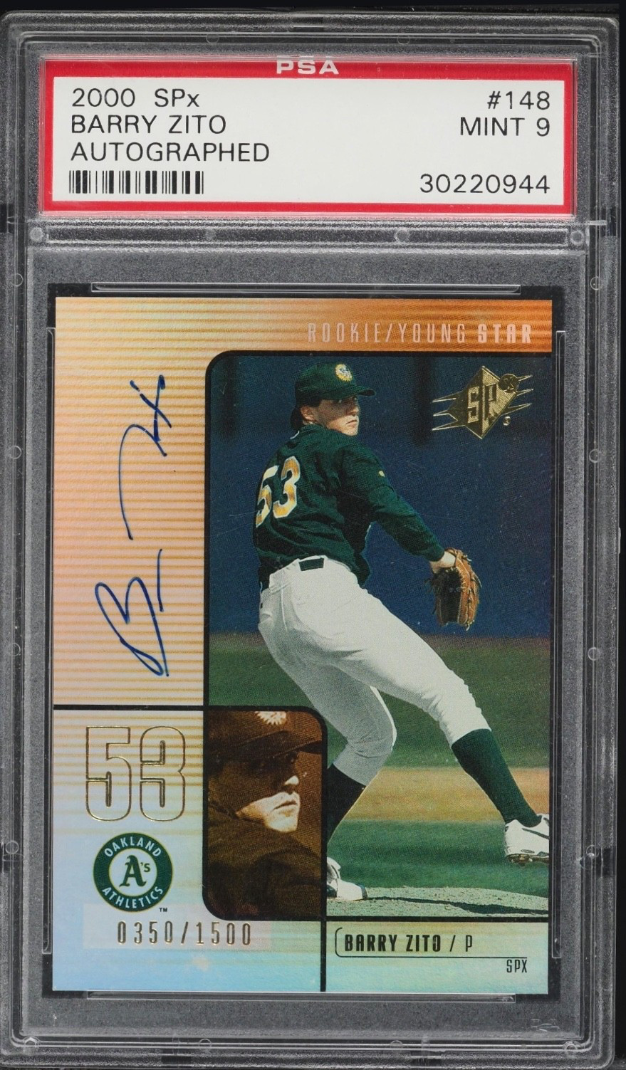 BARRY ZITO 2000 SPx #148 Rookie Autographs 0350/1000 PSA 9 Mint