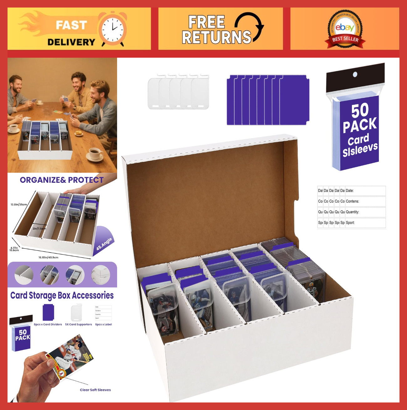 Large-Capacity Trading Card Storage Box Holds 3940 Cards + Sleeves & Dividers