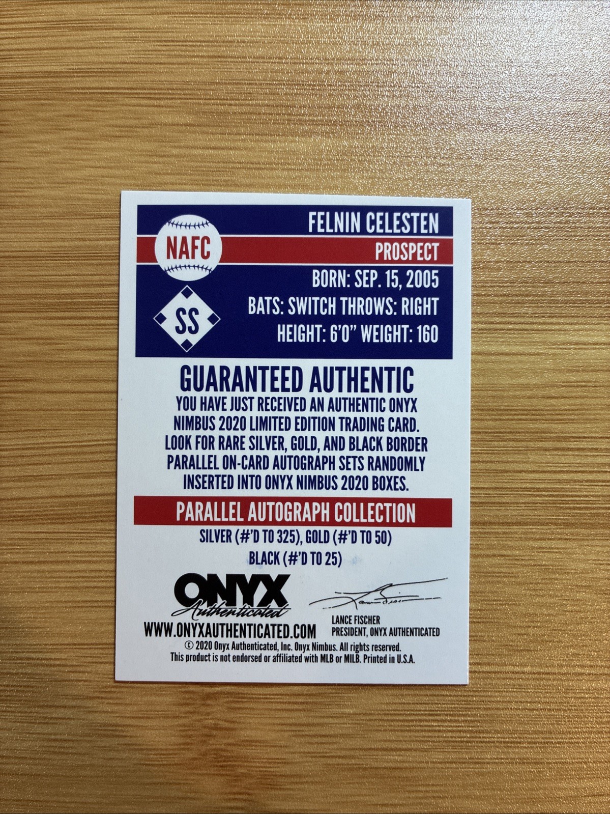 2020 Onyx Nimbus Felnin Celesten Silver Foil Auto /325
