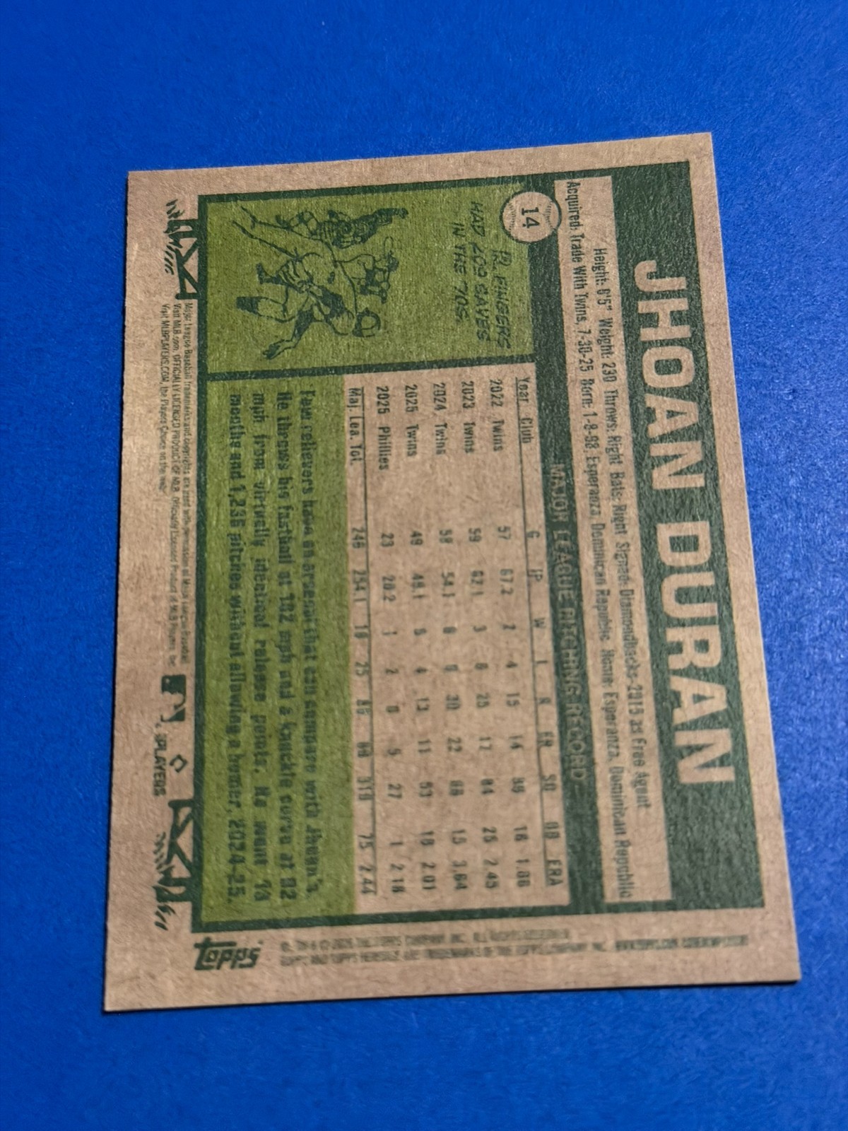 2026 Topps Heritage – Jhoan Duran #14 Dark Green Border