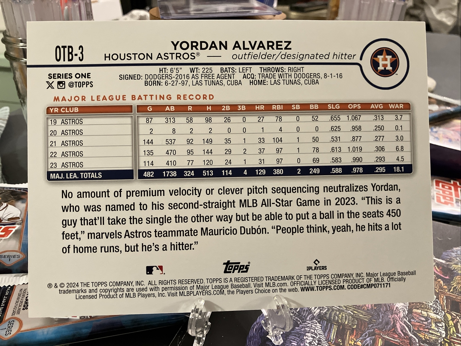 2024 Topps #OTB-3 YORDAN ALVAREZ Oversized Super Monster Box Topper