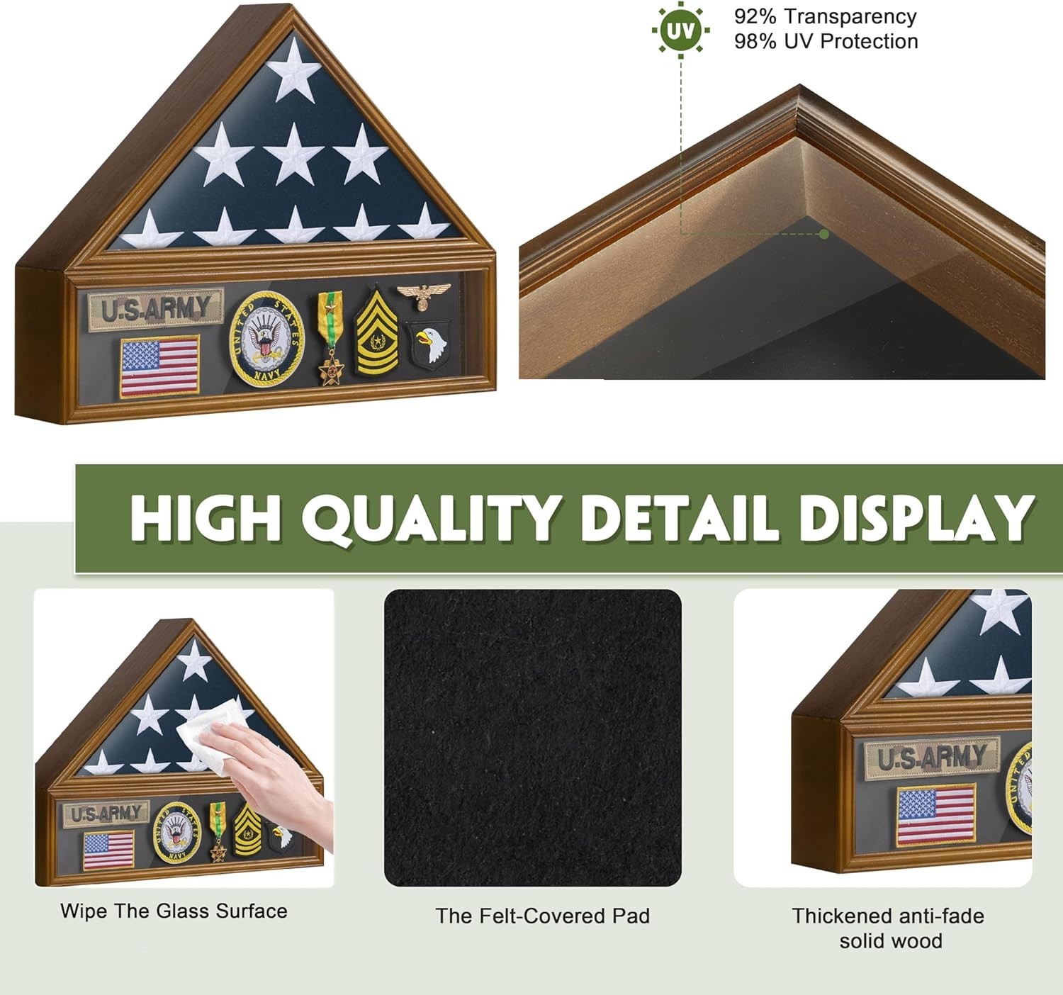 Flag Display Case for 3×5 US Flag Wall Mount Memorial Memorial Veterans