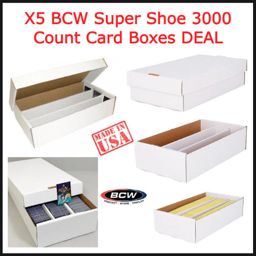 5 BCW 3000 Count Super Shoe Cardboard Standard Trading/Gaming Card Storage Boxes