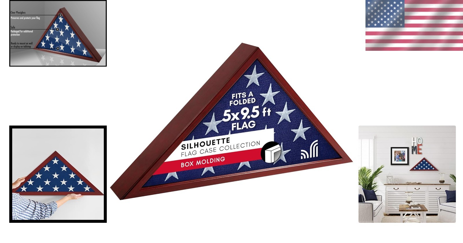 Flag Display Case for Burial Flag Mahogany Wall Mount Folded Flag Holder
