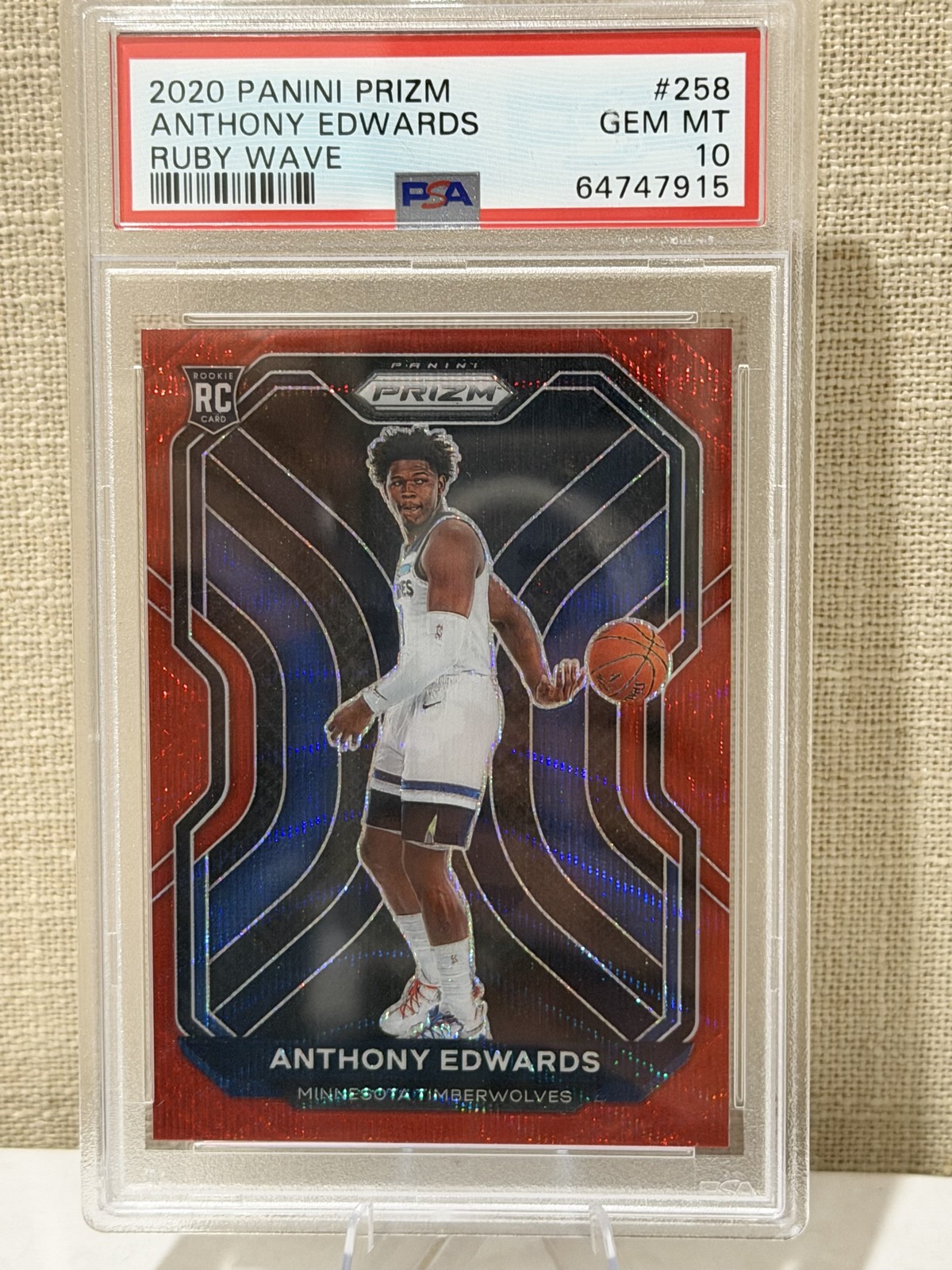 2020-21 Panini Prizm – Anthony Edwards #258 Ruby Wave Prizm (RC)