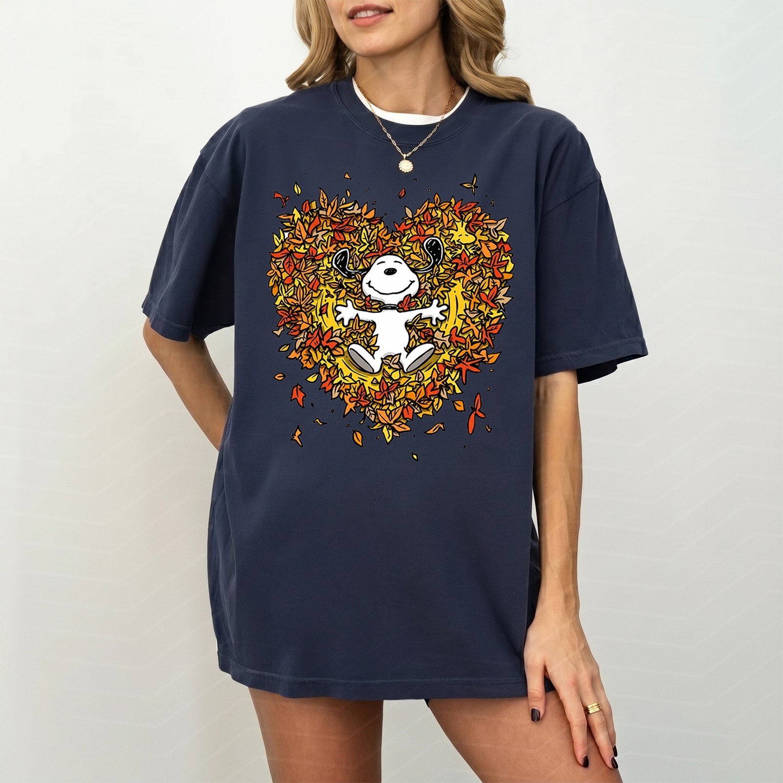 Cute Cartoon Autumn Leaves Heart Shirt, Thanksgiving Fall Graphic Tee – S to 5XL