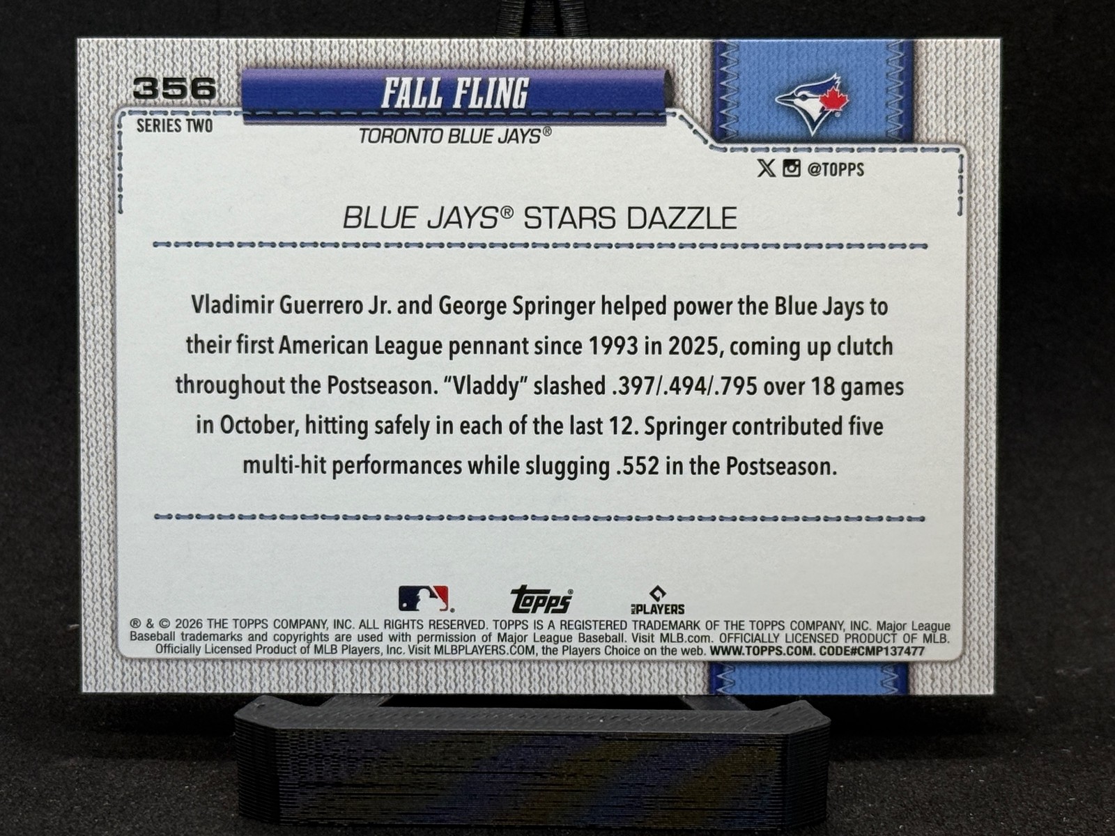 2026 Topps #356 Fall Fling Blue Jays Stars Dazzle Aqua Foil SP