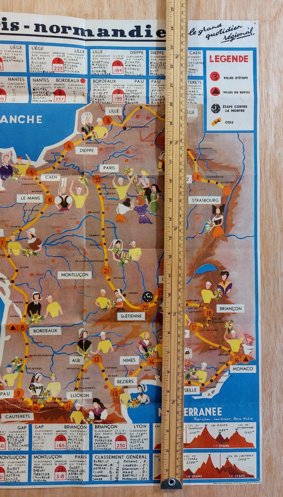 Beautiful Original 1953 Tour De France Route Map Carte du Tour Programme.