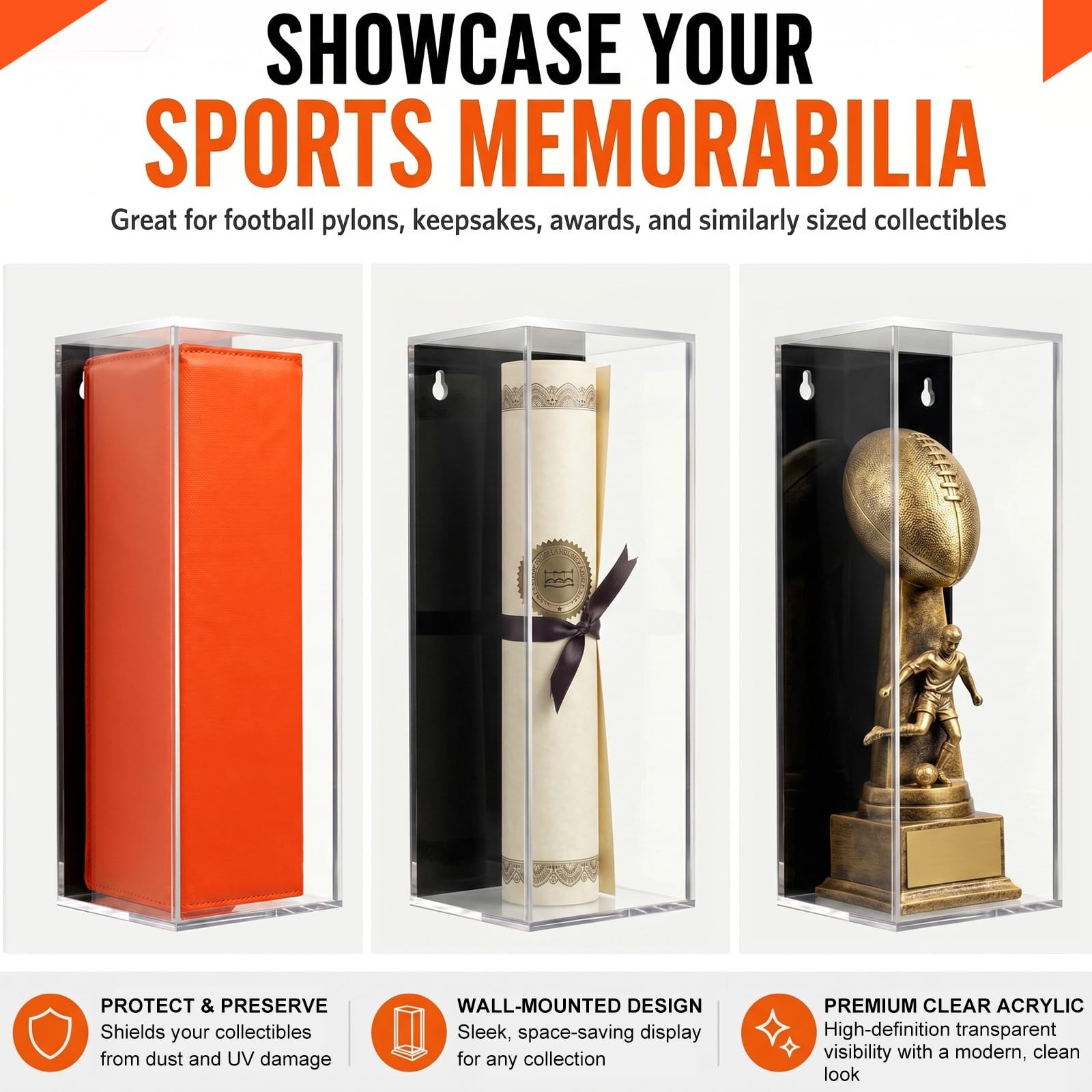 Kritkin Acrylic Football End Zone Pylon Display Case Large 18.7 x 5 x 5 Inche…