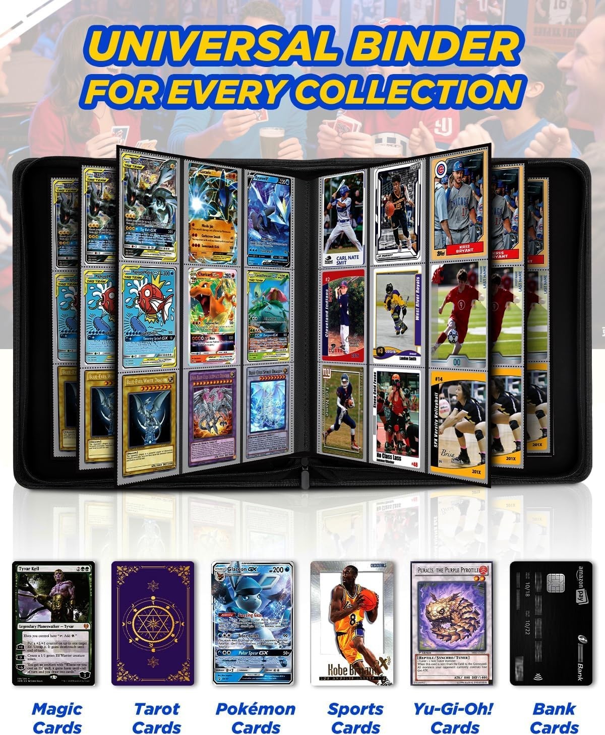 9 Pocket Toploader Binder Holds 288 Cards Zipper Trading Card Album