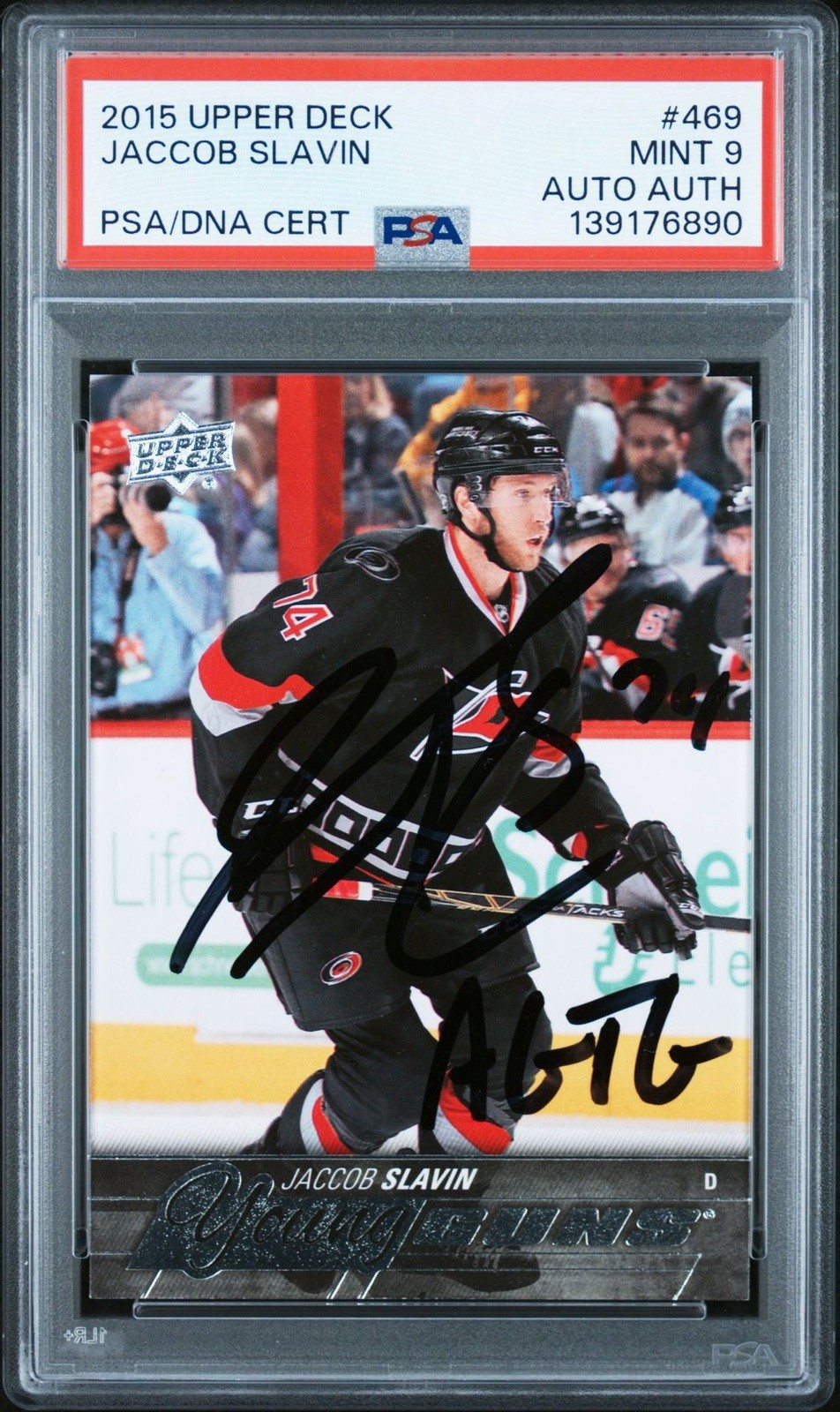 2015-16 Upper Deck Young Guns Jaccob Slavin #469 (RC) Autographed PSA 9