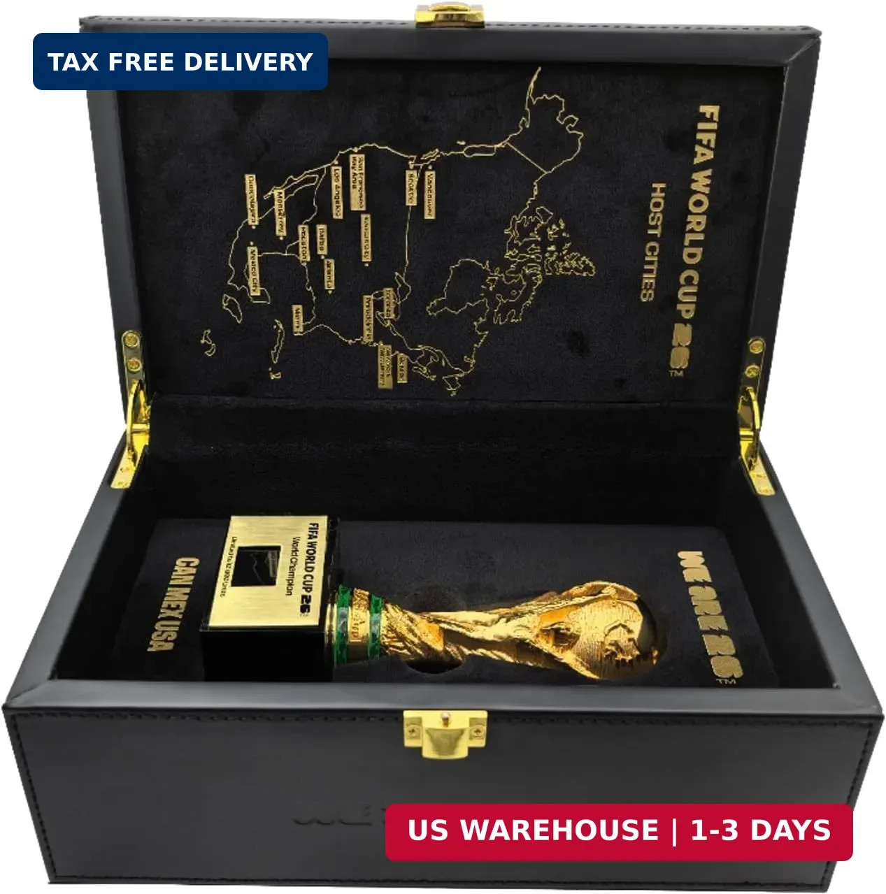 Official FIFA World Cup 2026 3D Trophy Replica Luxury Wood Leather Display Box