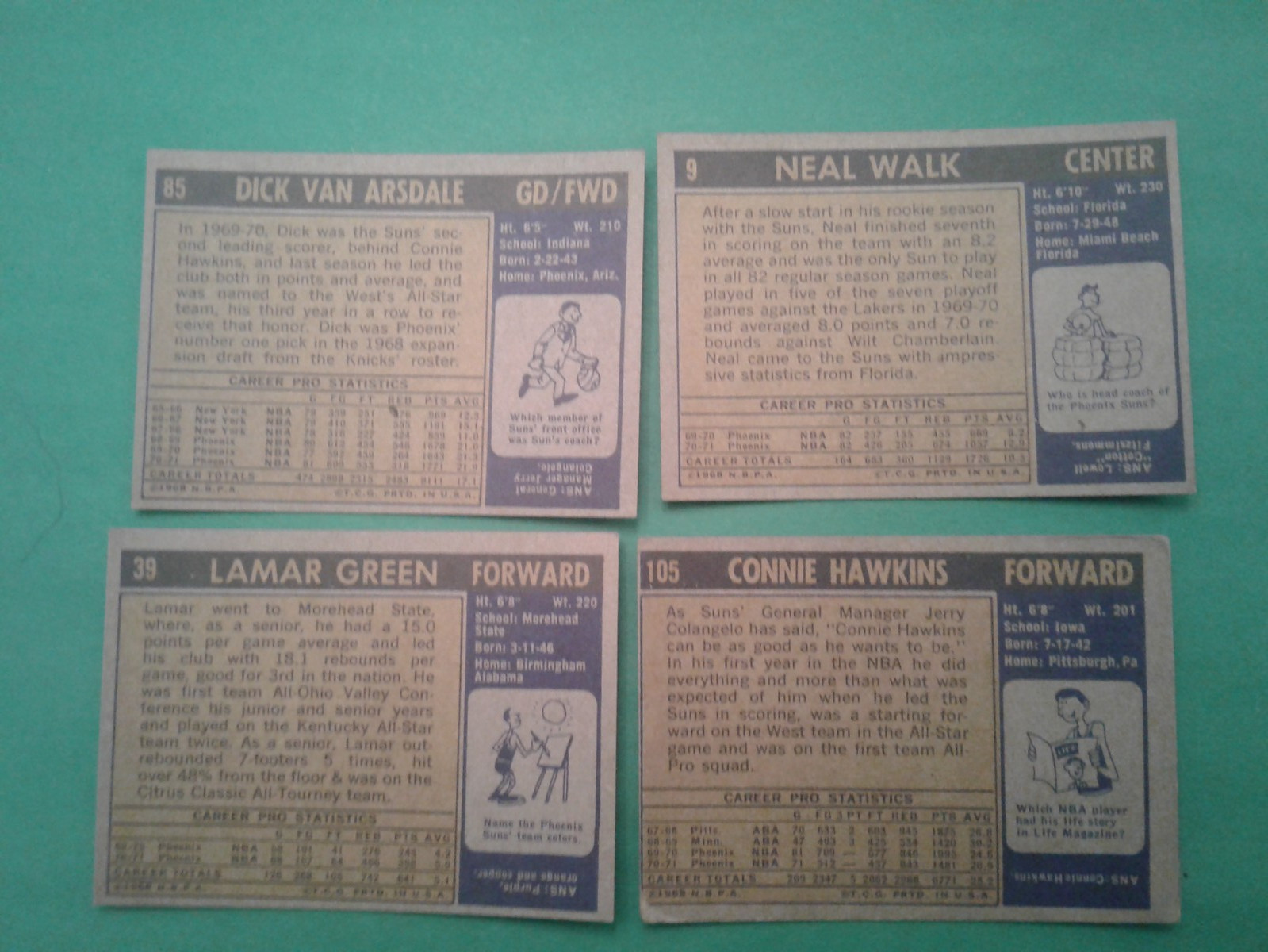 1971-72 Topps 4 Phoenix Suns – Dick Van Arsdale, Connie Hawkins, et al