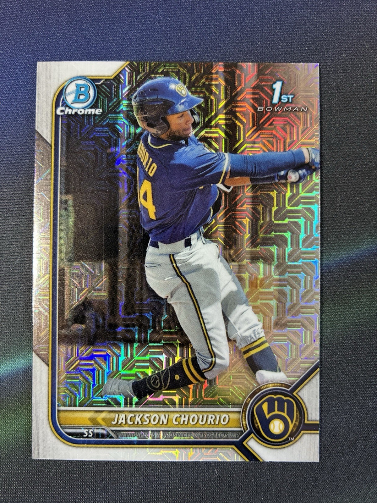 2022 1st Bowman Chrome Jackson Chourio Mojo Refractor Rookie #BCP-79 RC Brewers