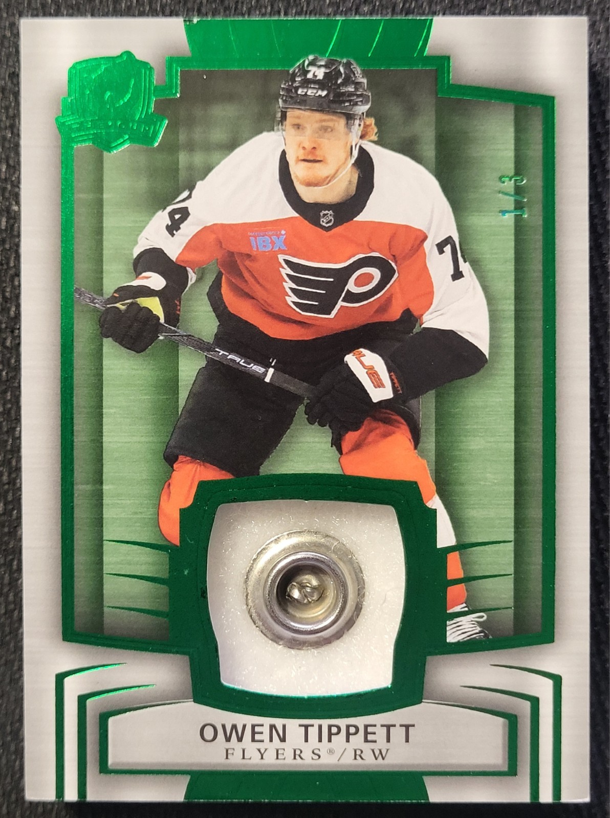 2024-25 UPPER DECK THE CUP #74 OWEN TIPPETT GREEN FOIL BUTTON 1/3 PHILADELPHIA