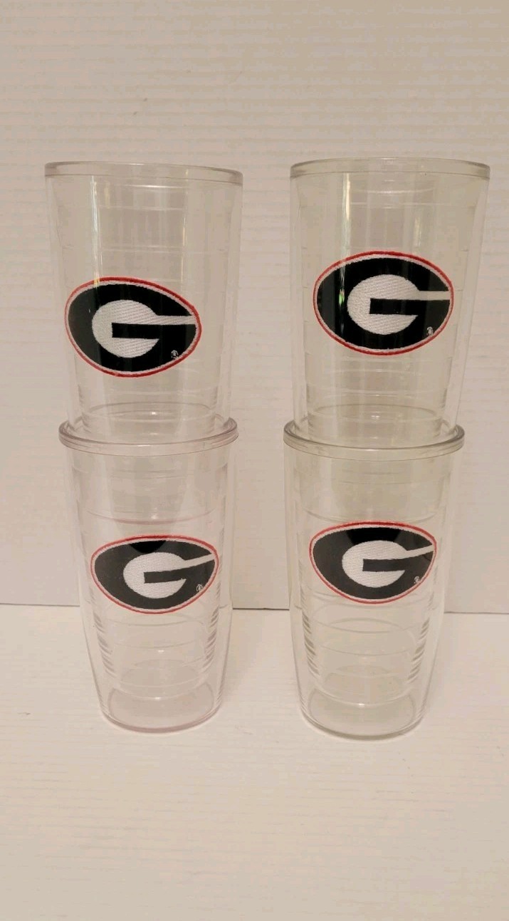 Set of 4 University of Georgia Bulldogs UGA Insulated 16oz Tervis Tumbler Cups