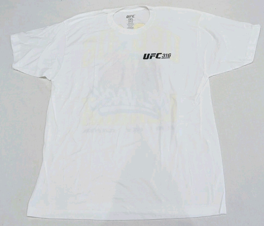 UFC 316 2025 Newark, New Jersey White T-shirt Two-Sided Print Adult Size XL