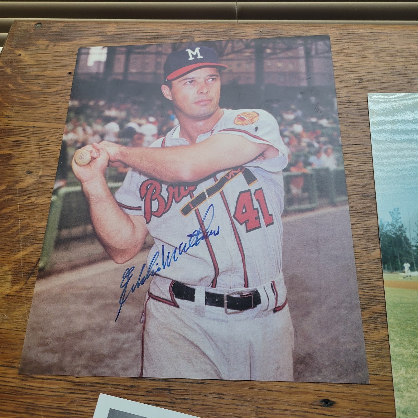 HALL OF FAME Lot of 7 different AUTOGRAPHED photos – Mathews, Sutton, Spahn+++